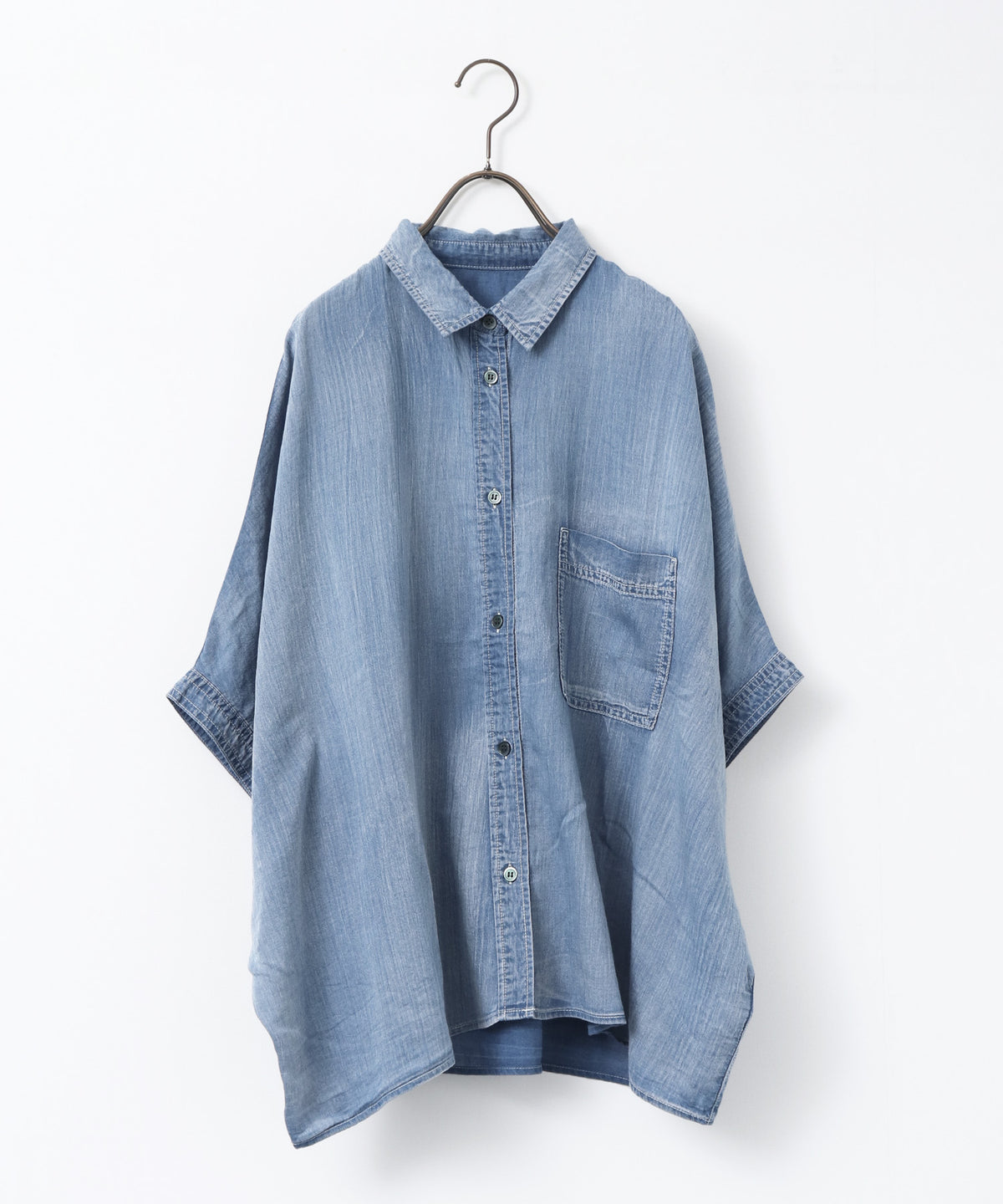 SHEER DENIM SHORT-SLEEVE SHIRT