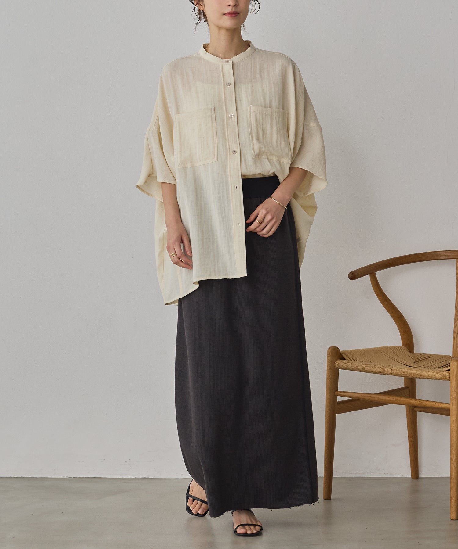 LINEN-RAYON DOLMAN OVERSHIRT