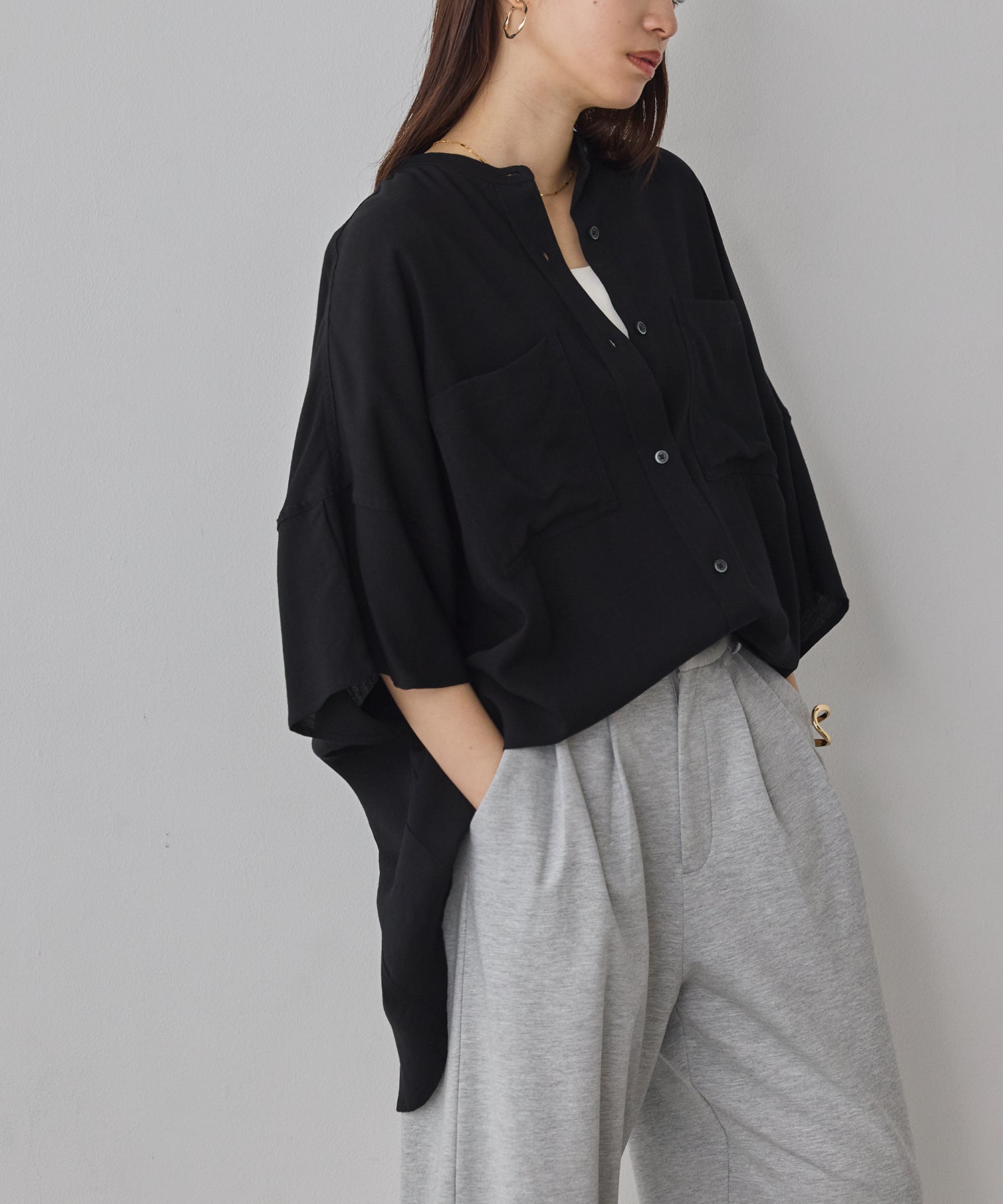 LINEN-RAYON DOLMAN OVERSHIRT