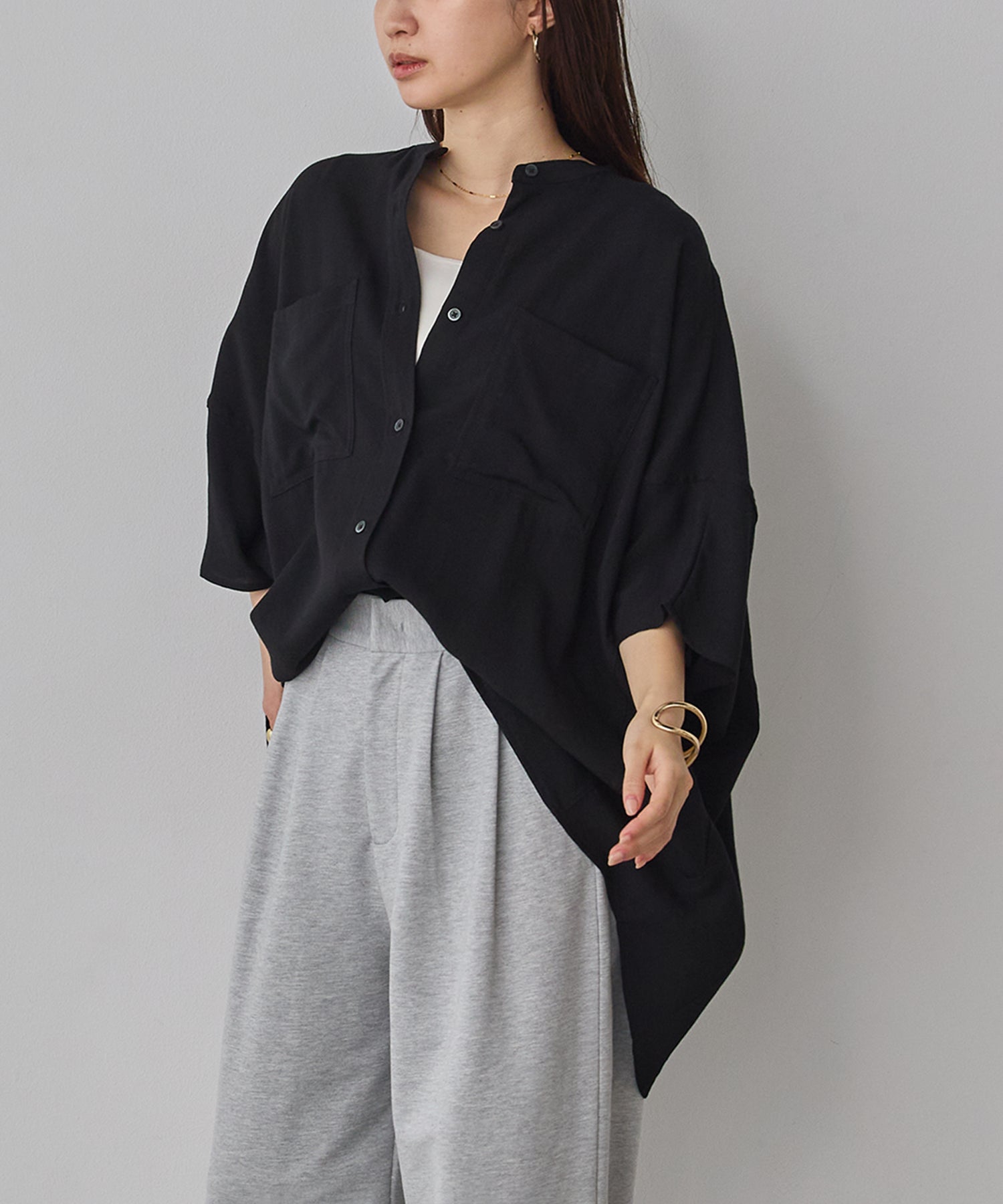 LINEN-RAYON DOLMAN OVERSHIRT