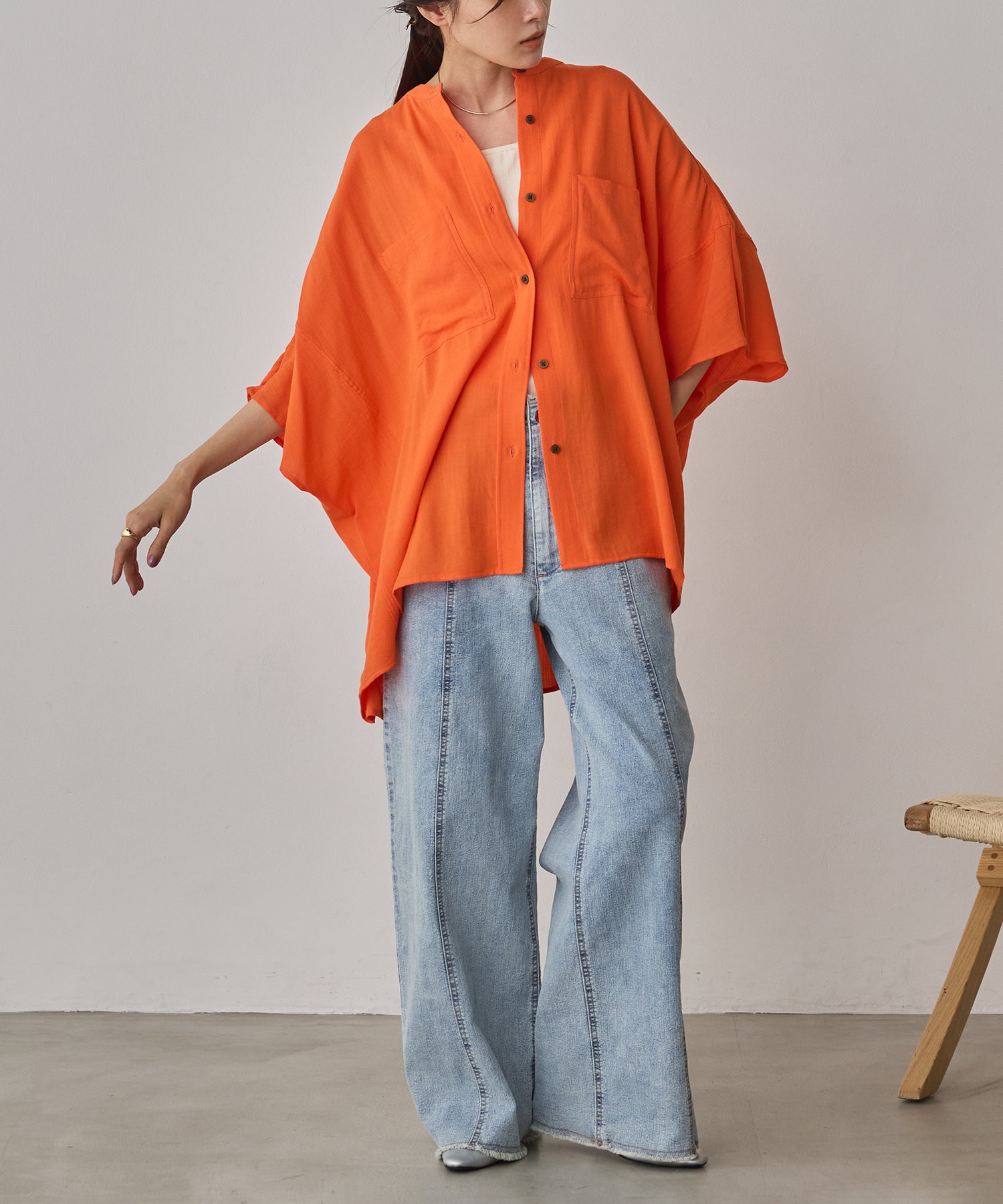 LINEN-RAYON DOLMAN OVERSHIRT