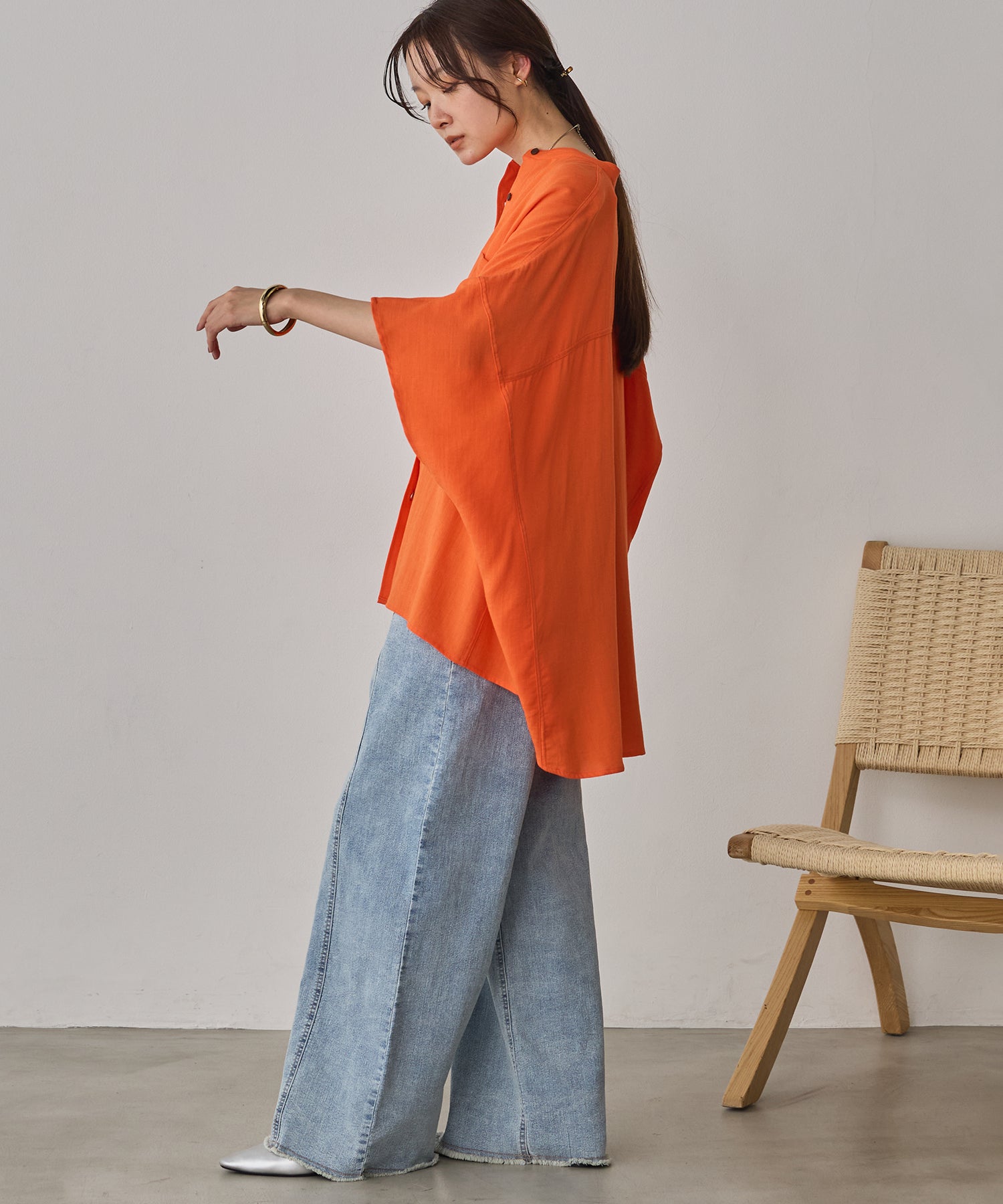 LINEN-RAYON DOLMAN OVERSHIRT