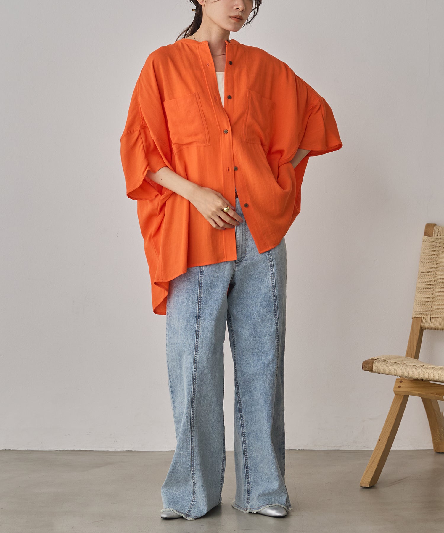 LINEN-RAYON DOLMAN OVERSHIRT