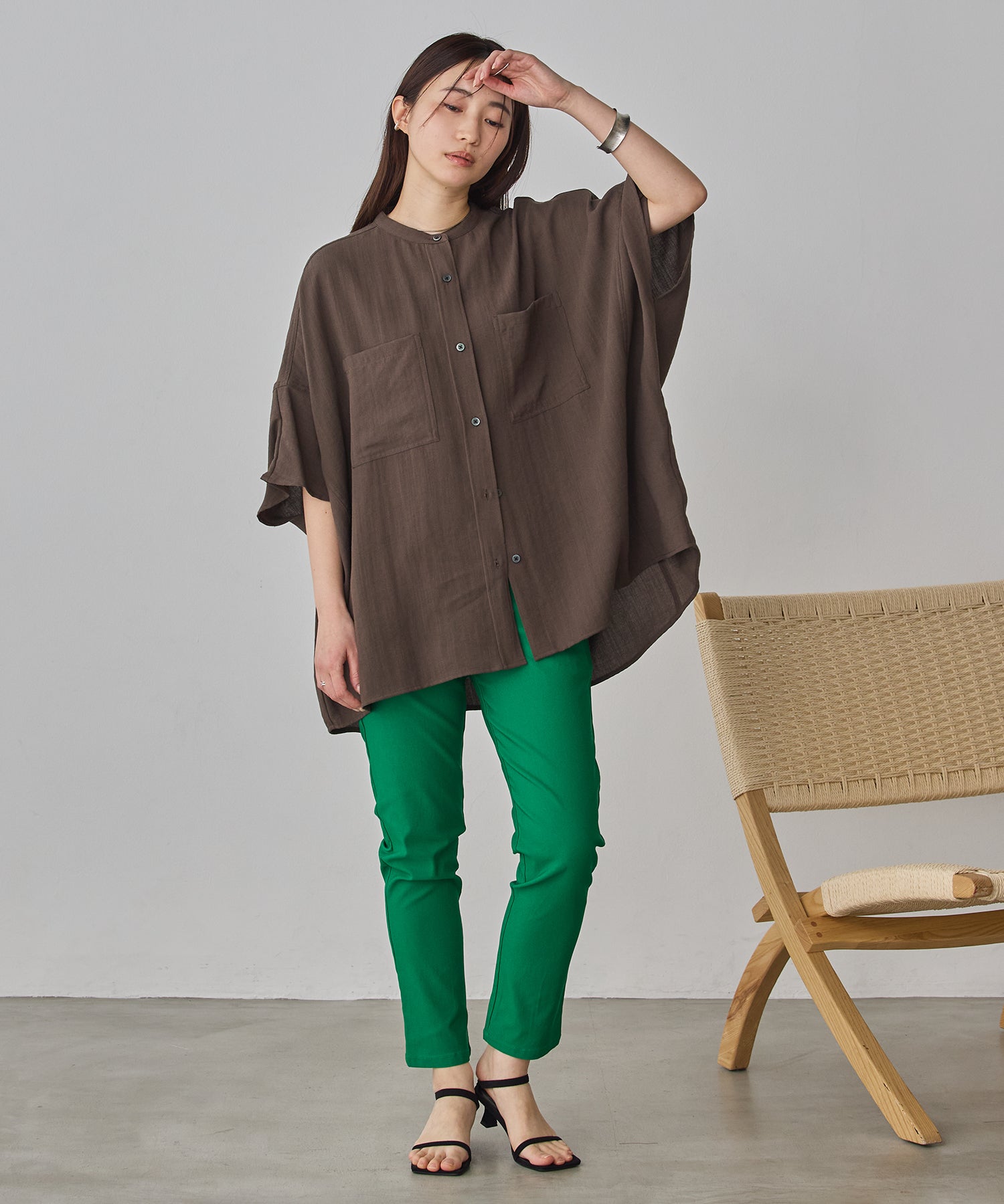 LINEN-RAYON DOLMAN OVERSHIRT