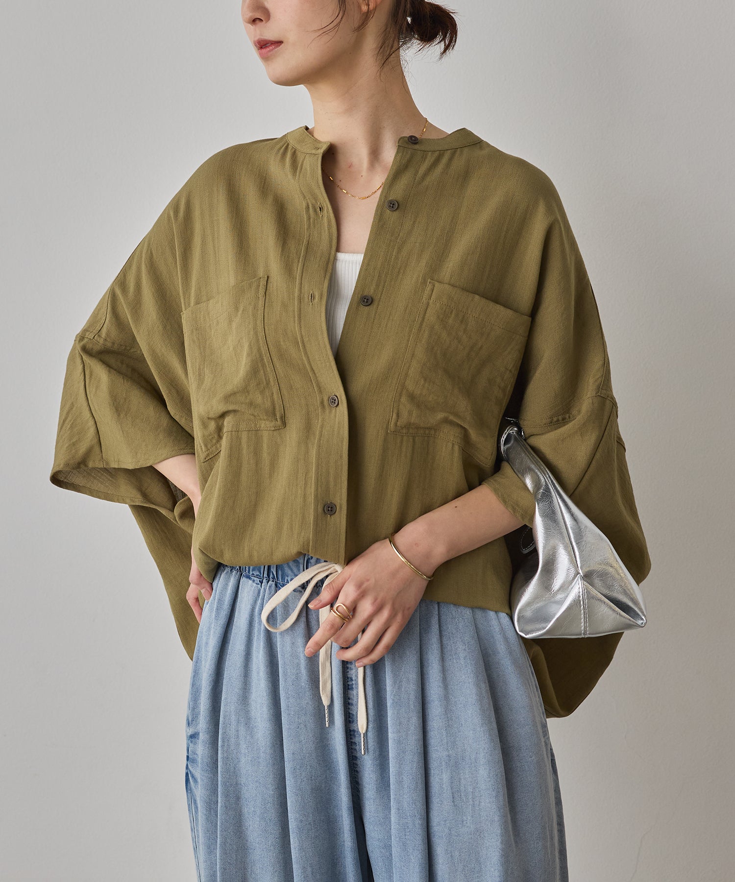 LINEN-RAYON DOLMAN OVERSHIRT