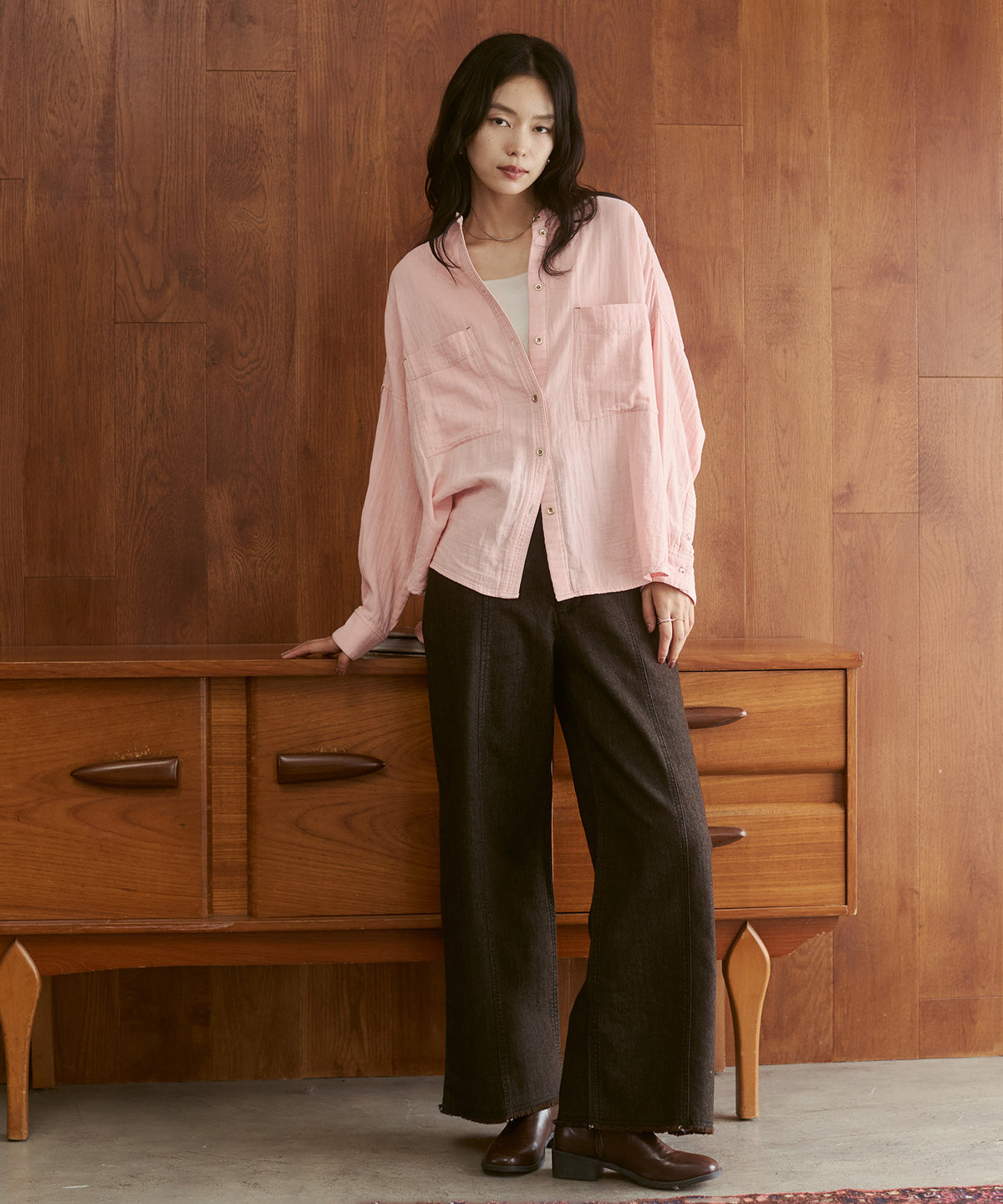 BAND-COLLAR DOUBLE-GAUZE SHIRT