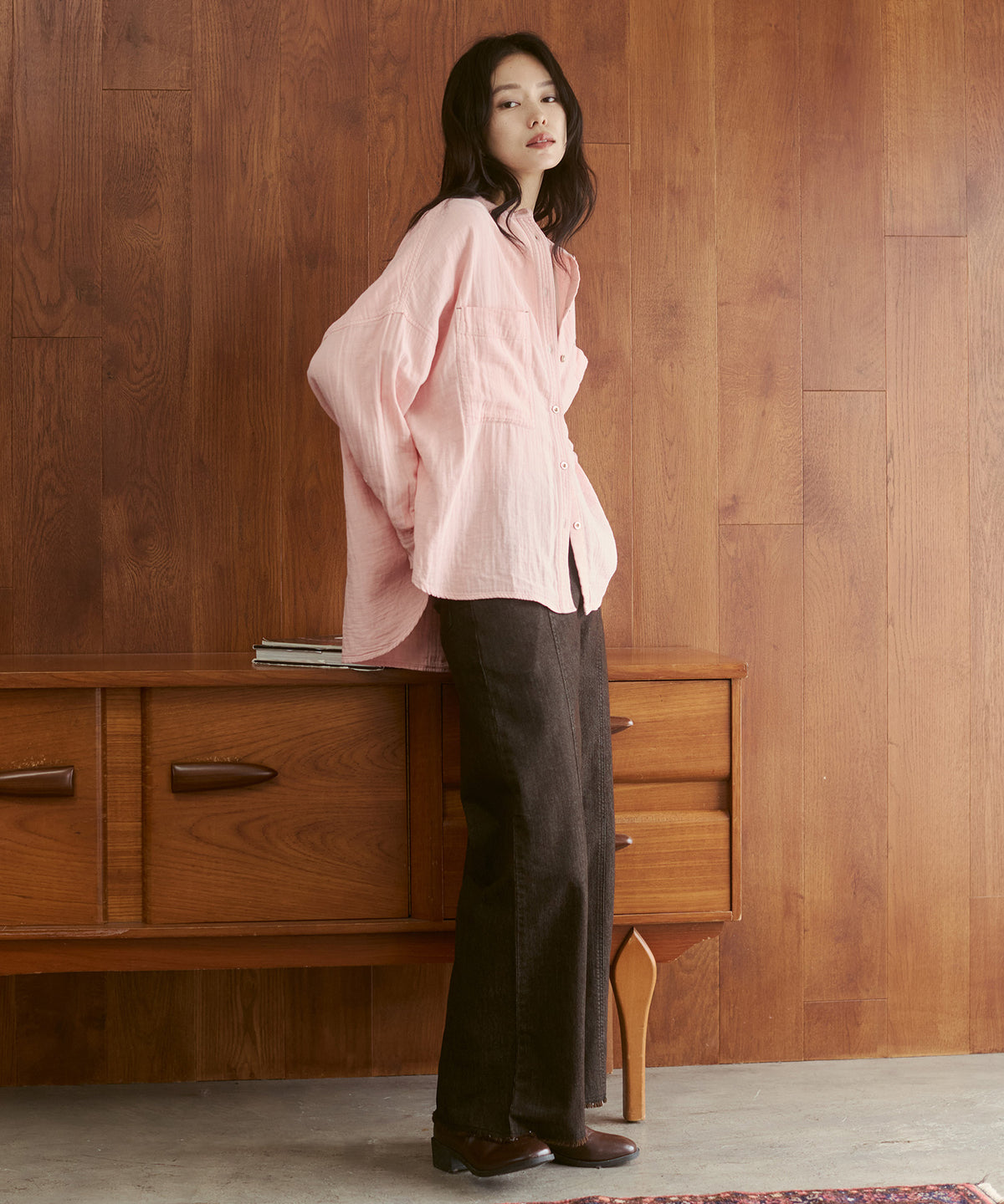 BAND-COLLAR DOUBLE-GAUZE SHIRT