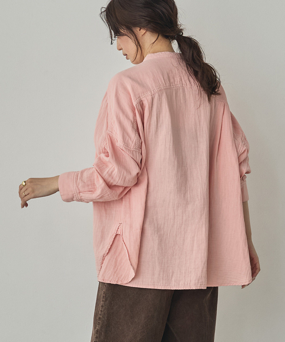 BAND-COLLAR DOUBLE-GAUZE SHIRT