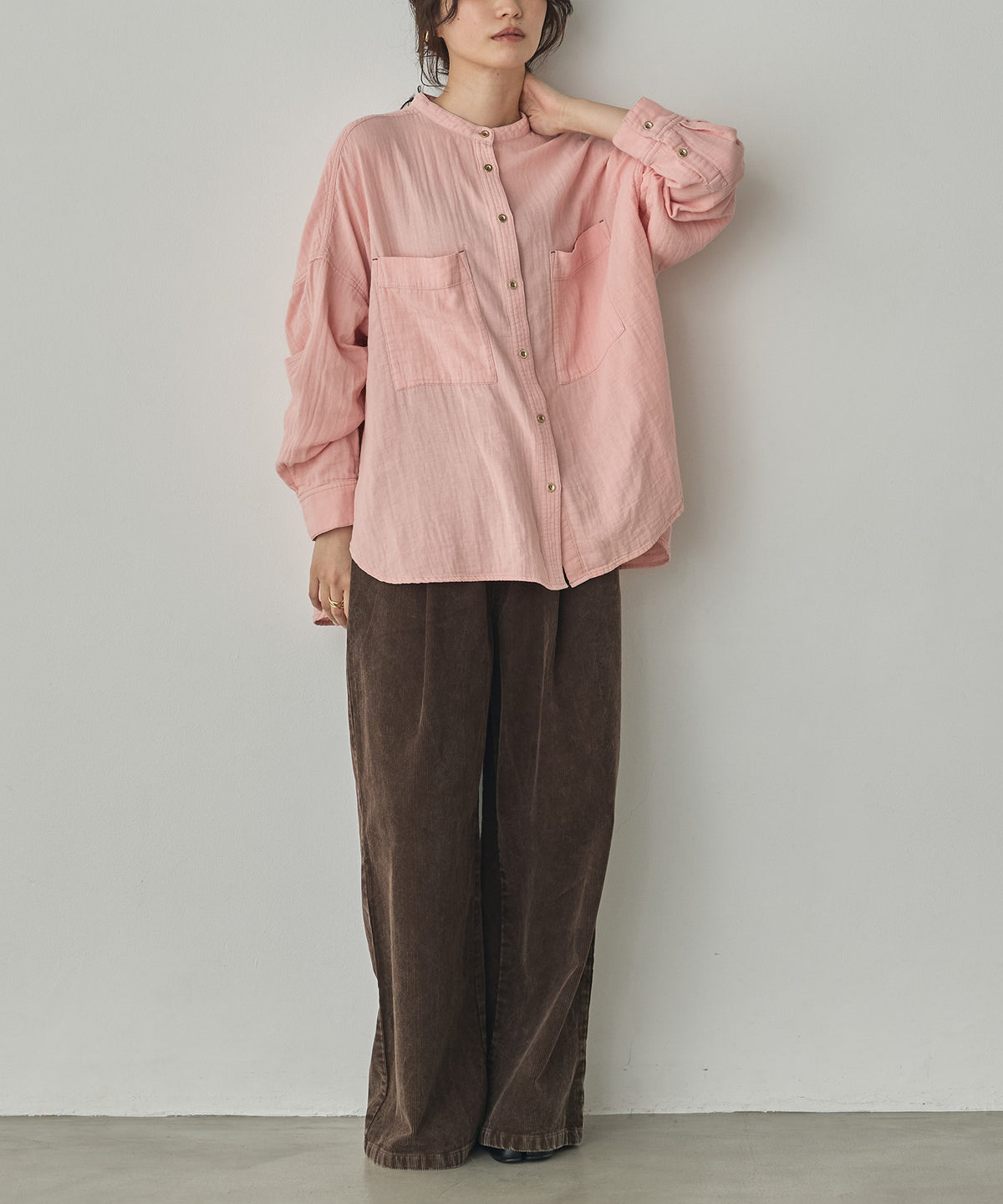 BAND-COLLAR DOUBLE-GAUZE SHIRT