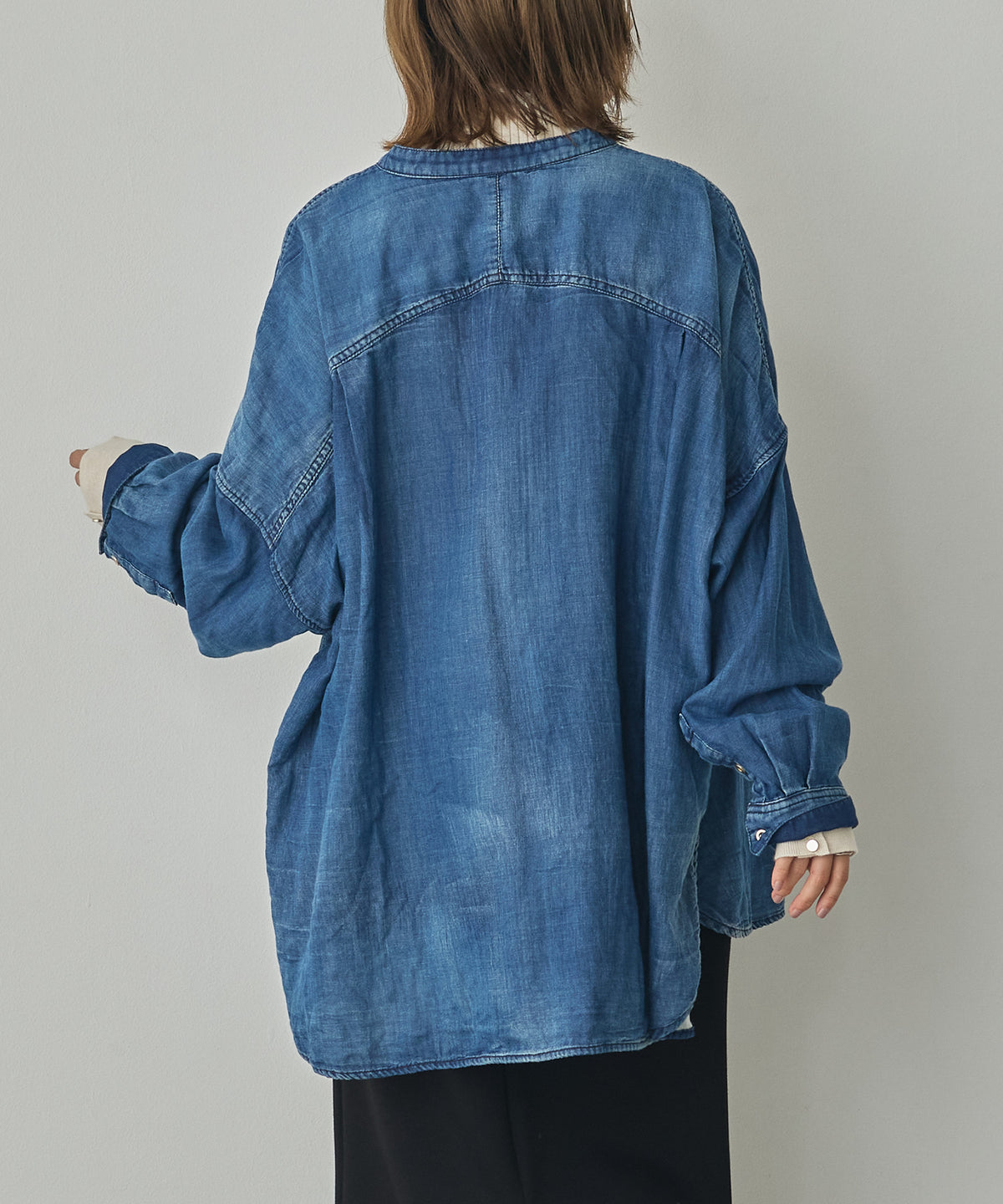 BAND-COLLAR DOUBLE-GAUZE SHIRT