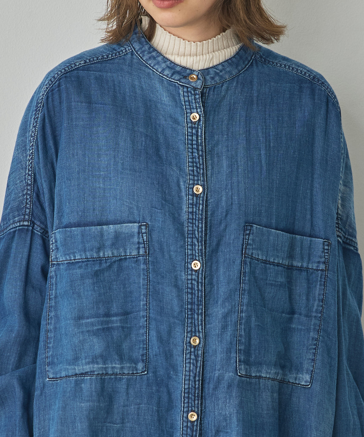 BAND-COLLAR DOUBLE-GAUZE SHIRT