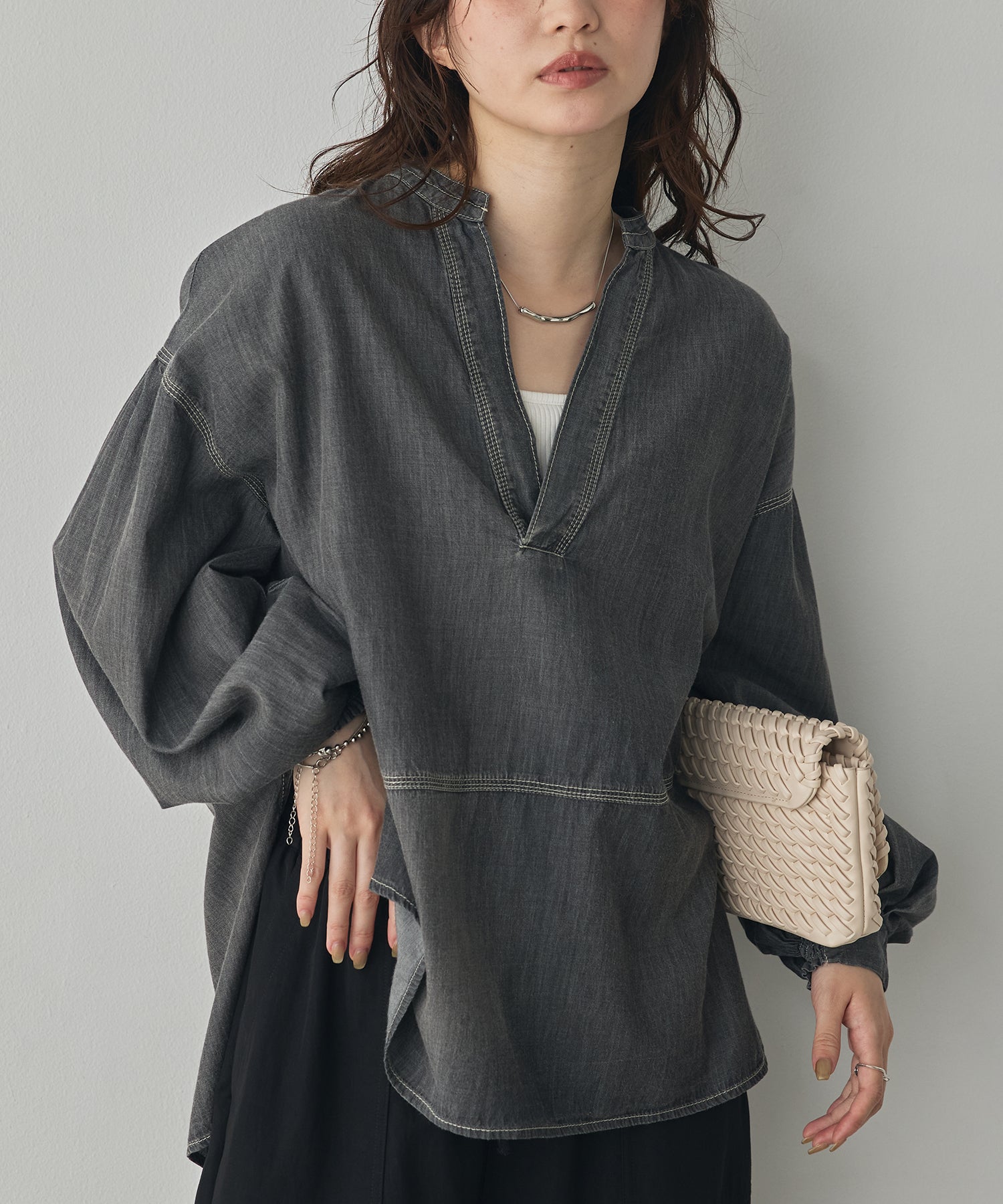 SHEER DENIM SKIPPER TOPS