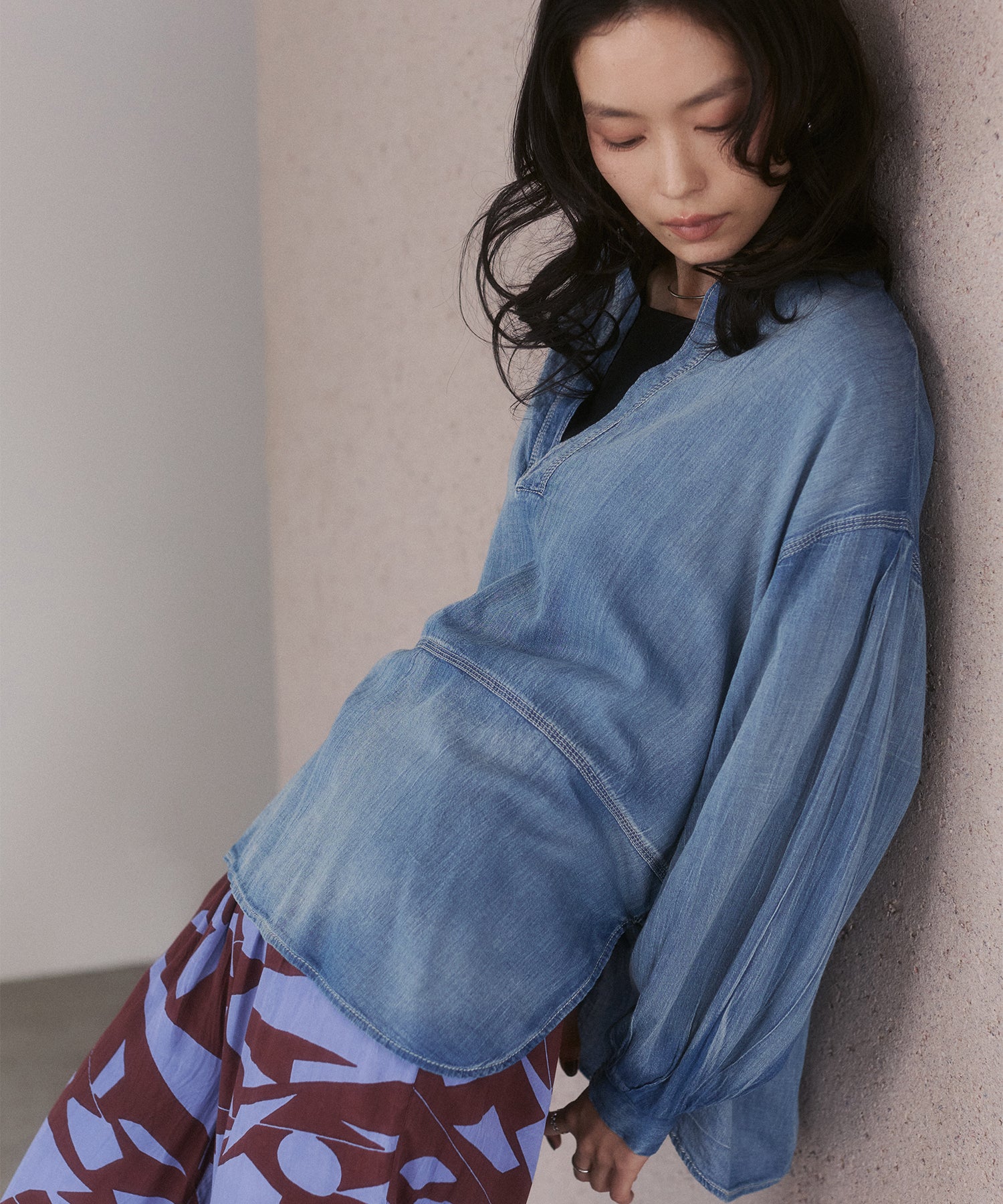 SHEER DENIM SKIPPER TOPS