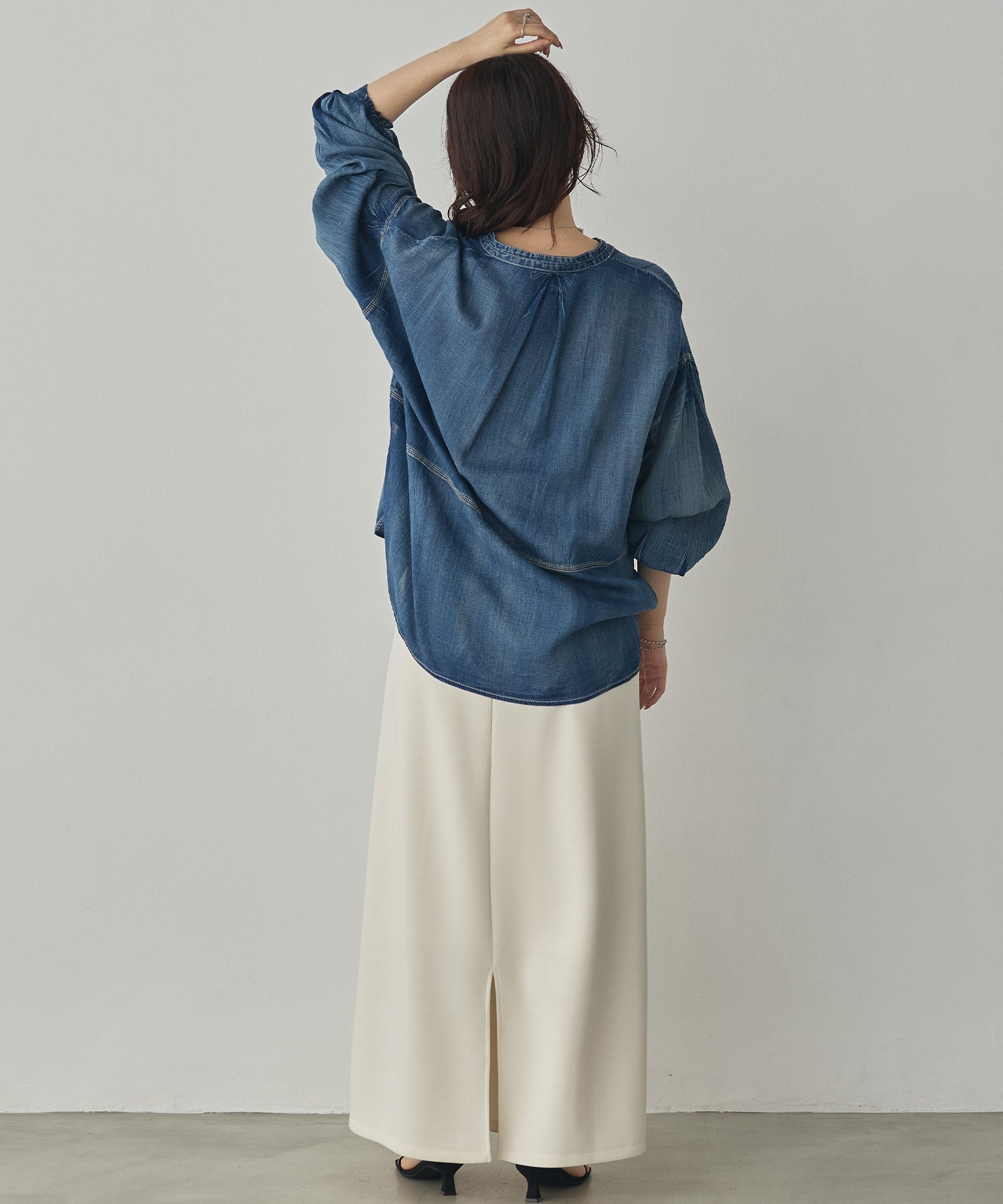 SHEER DENIM SKIPPER TOPS