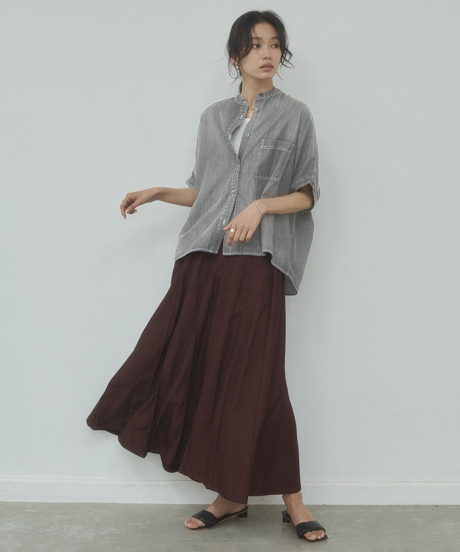 SHEER DENIM OVERSIZED SHORT-SLEEVE SHIRT