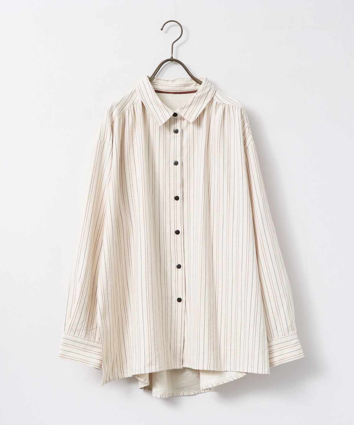 VINTAGE-STYLE PRINTED GATHERED SHIRT