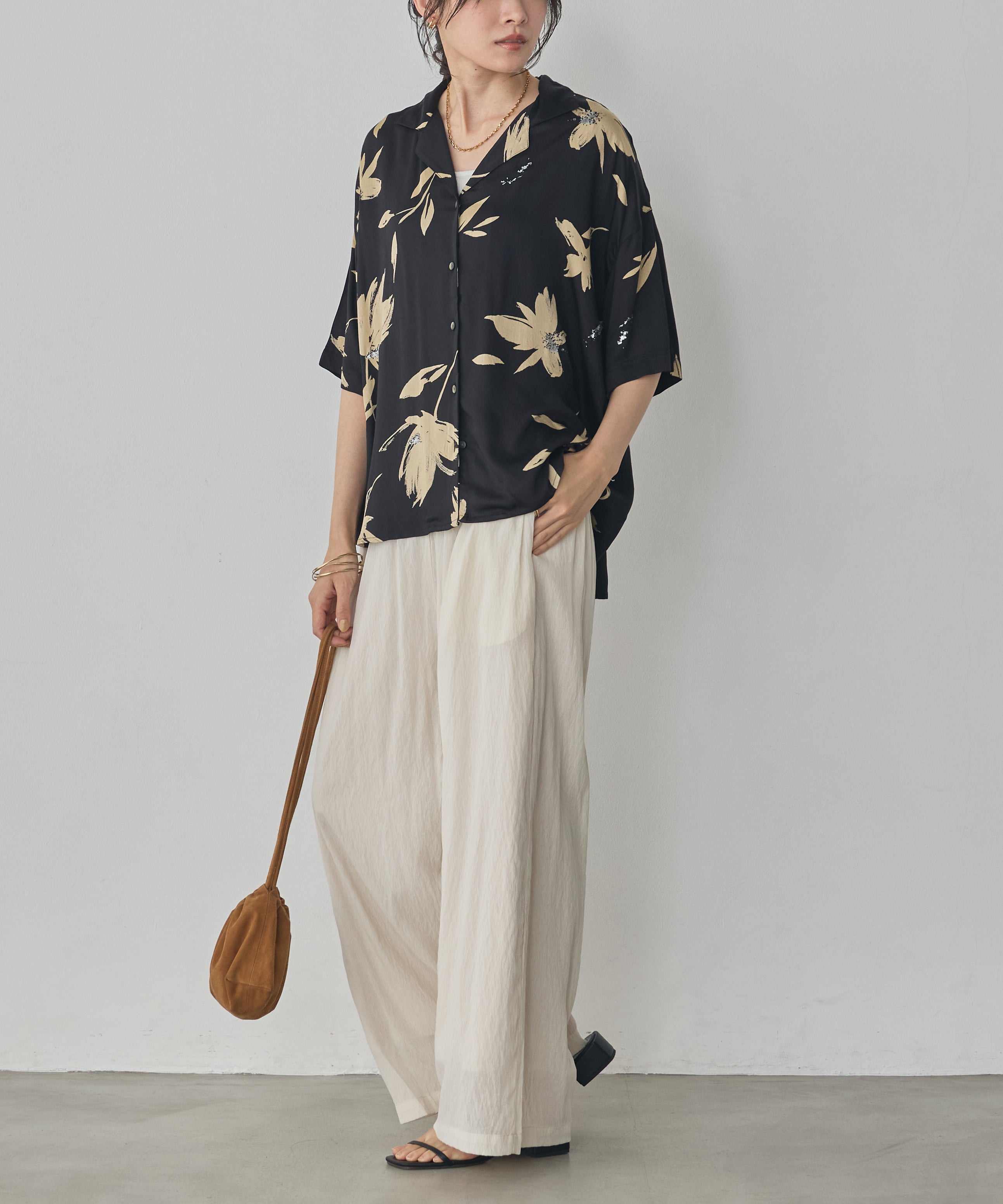 RAYON PATTERNED OPEN-NECK SHIRT