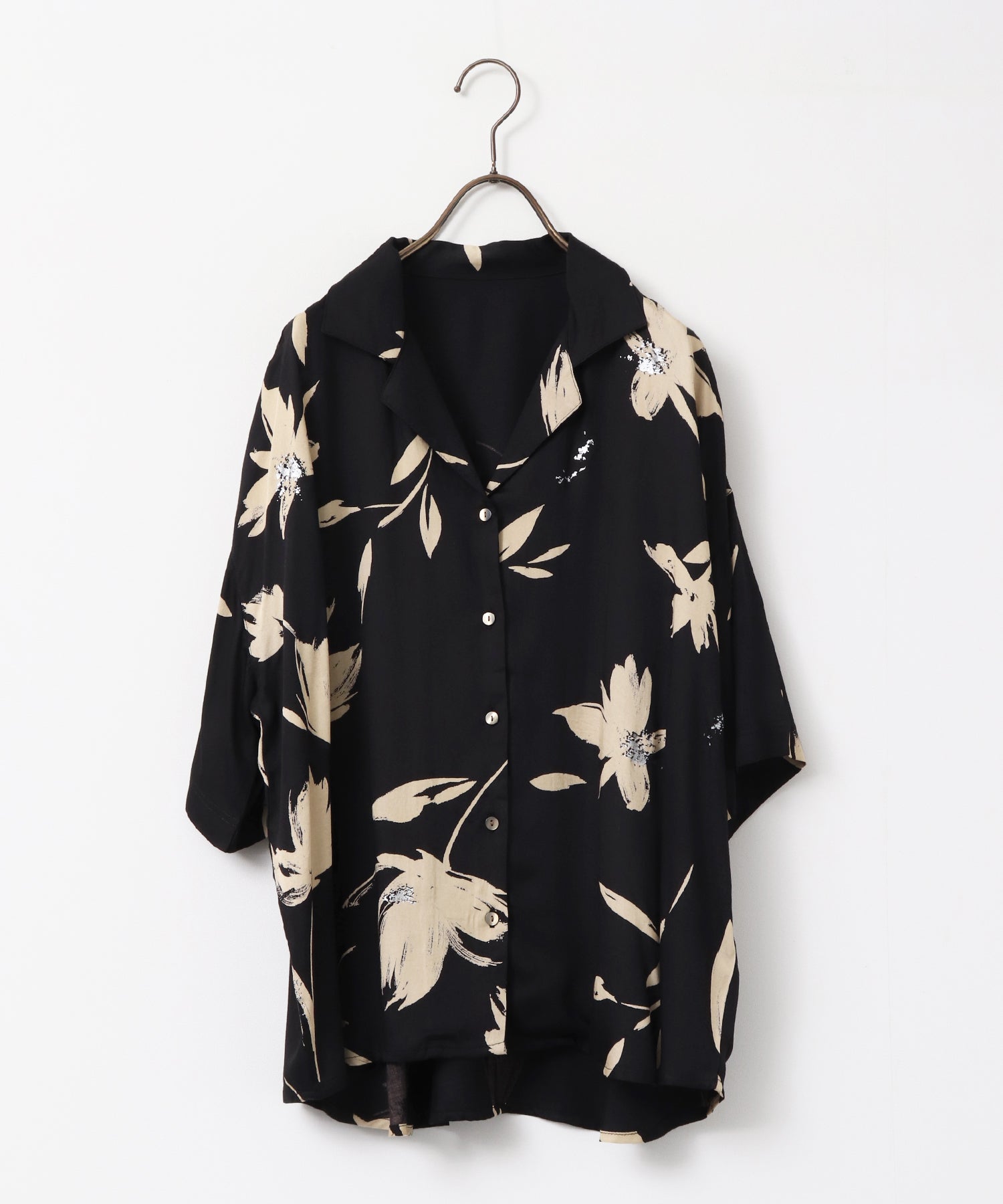 RAYON PATTERNED OPEN-NECK SHIRT
