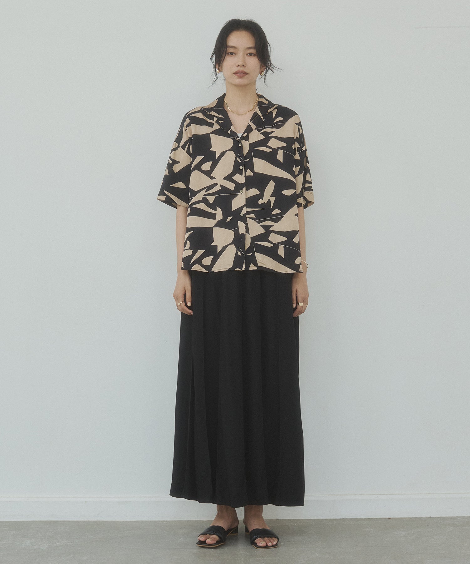 VISCOSE SATIN PRINTED OPEN-COLLAR SHIRT