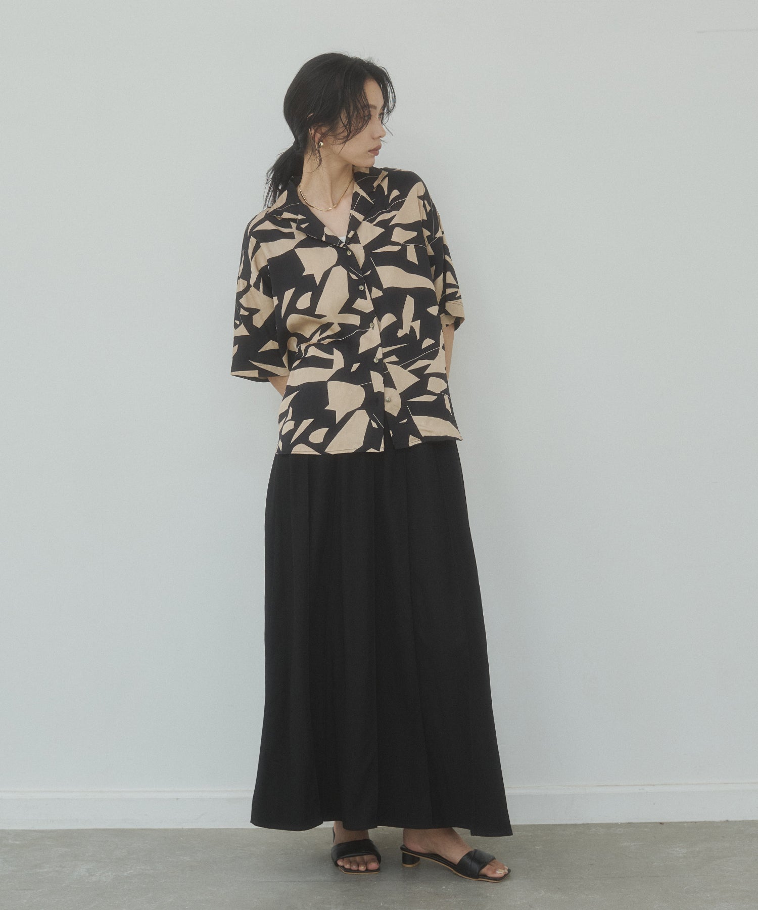 VISCOSE SATIN PRINTED OPEN-COLLAR SHIRT