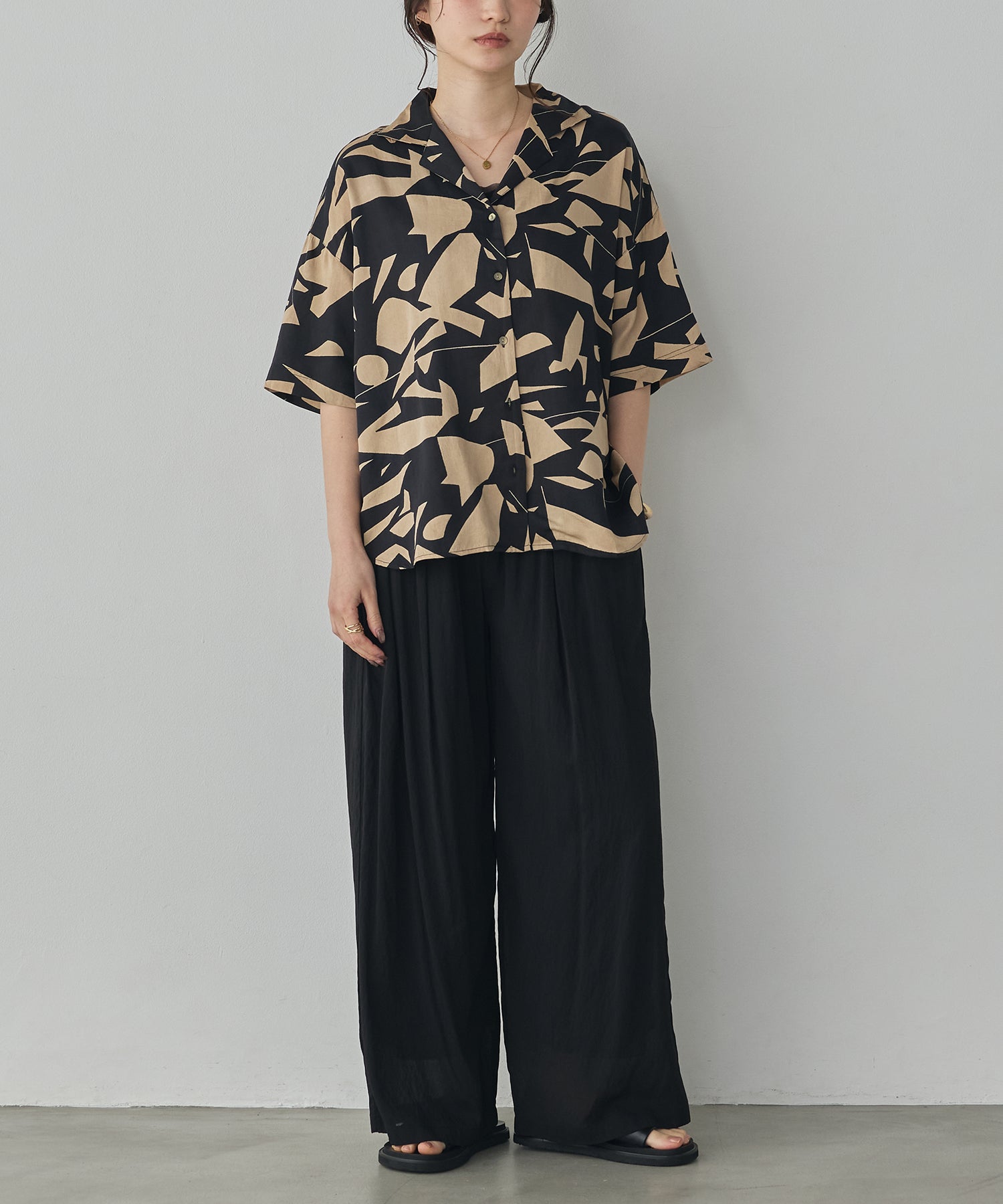 VISCOSE SATIN PRINTED OPEN-COLLAR SHIRT