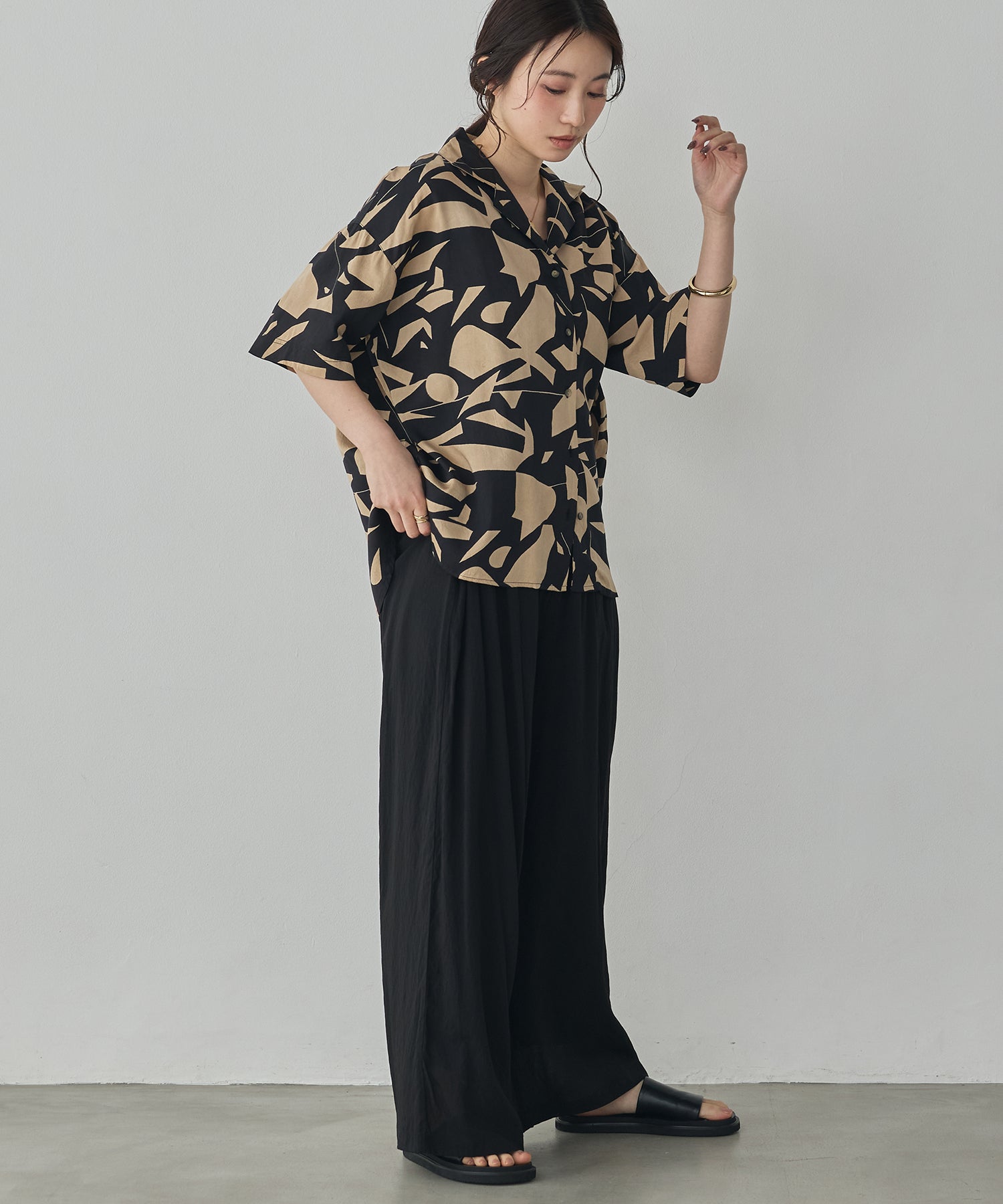 VISCOSE SATIN PRINTED OPEN-COLLAR SHIRT