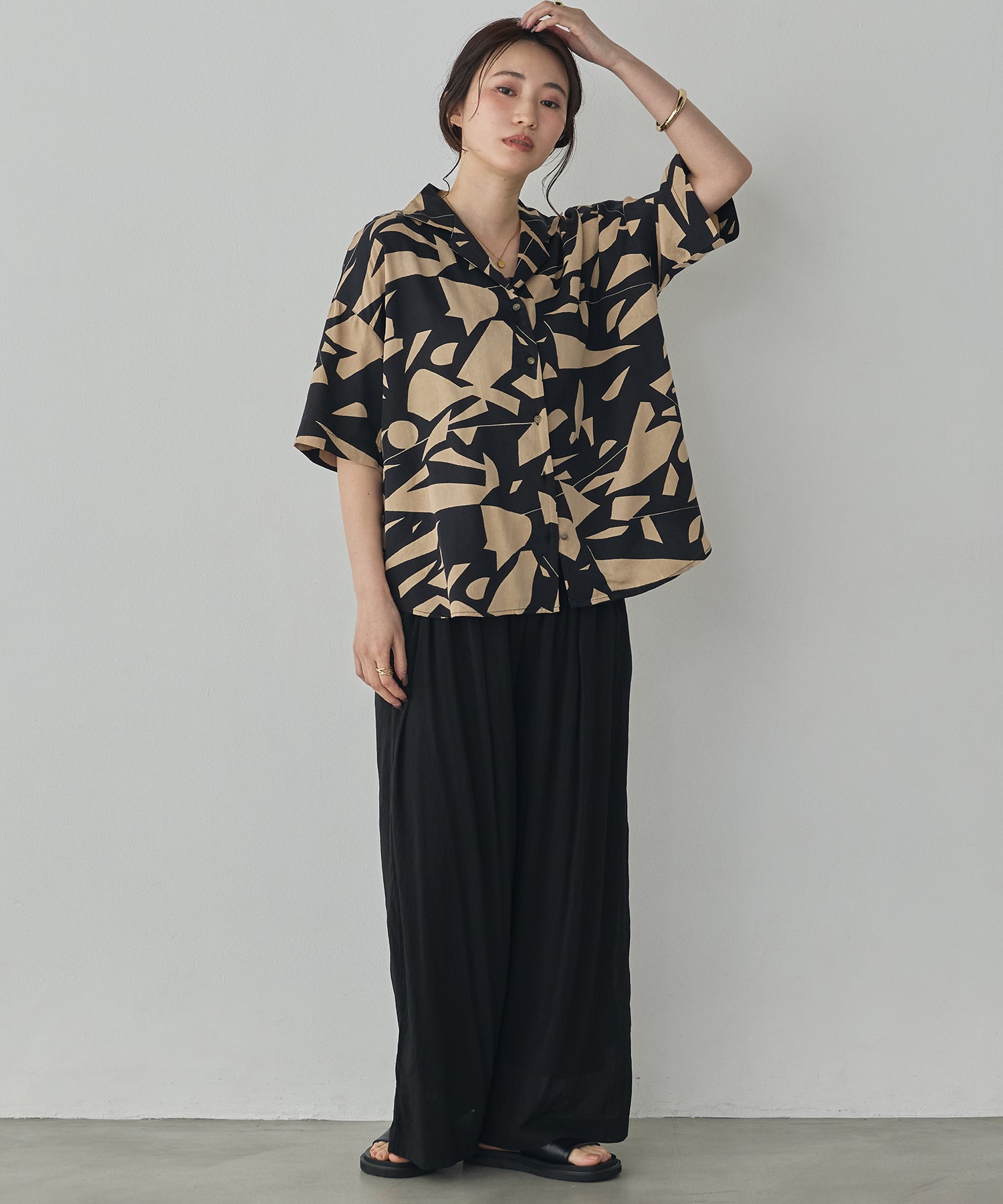 VISCOSE SATIN PRINTED OPEN-COLLAR SHIRT
