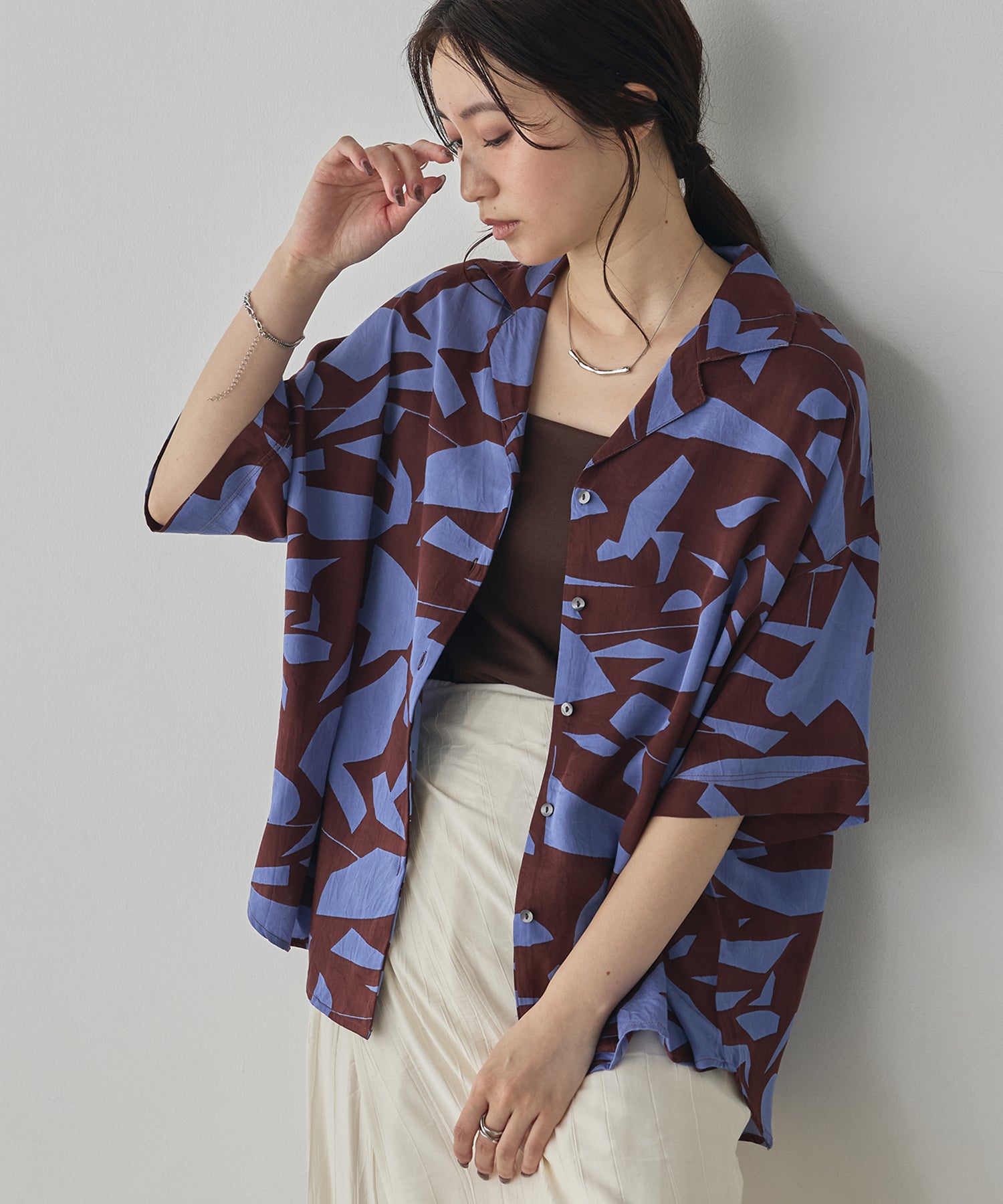 VISCOSE SATIN PRINTED OPEN-COLLAR SHIRT