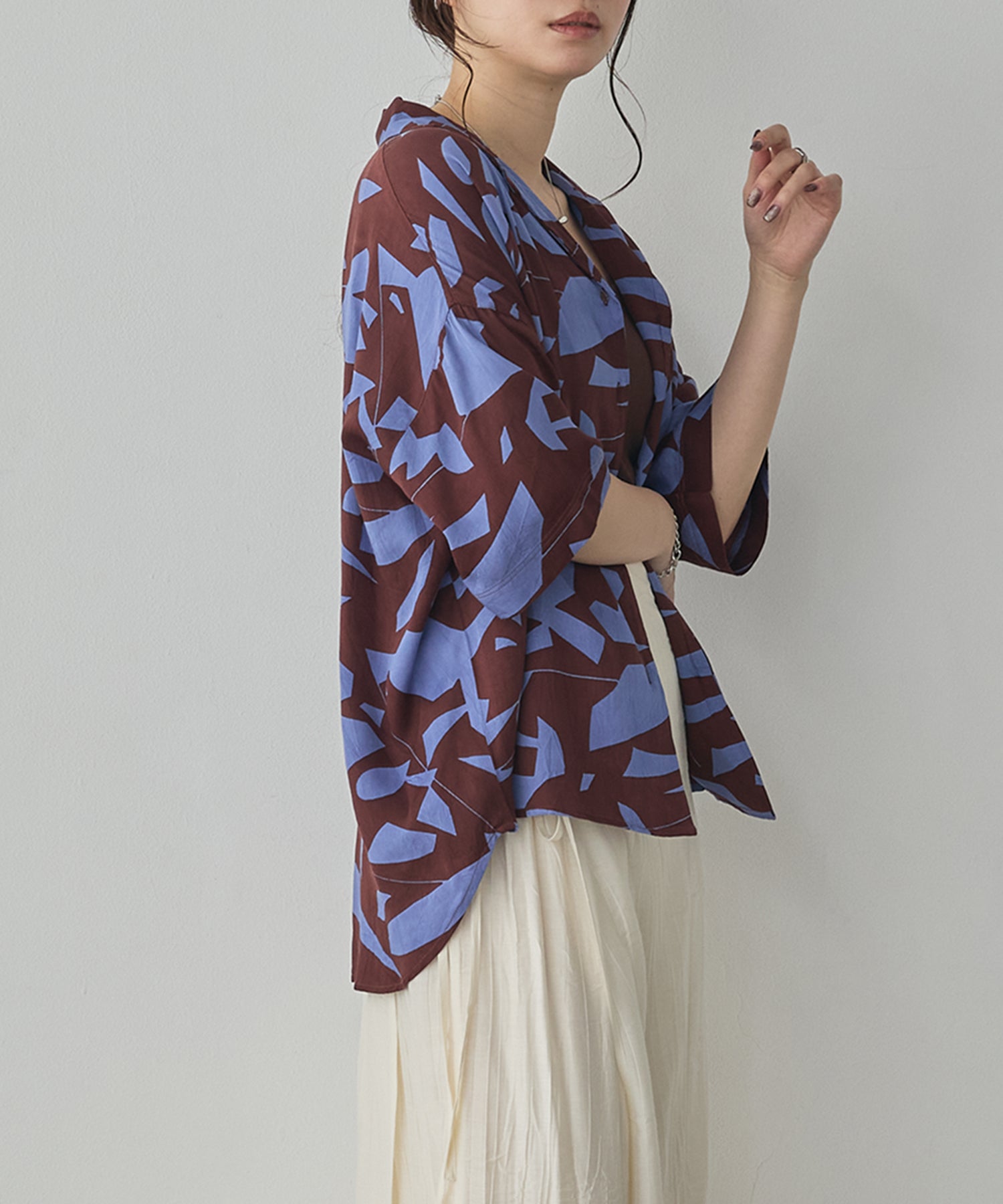 VISCOSE SATIN PRINTED OPEN-COLLAR SHIRT