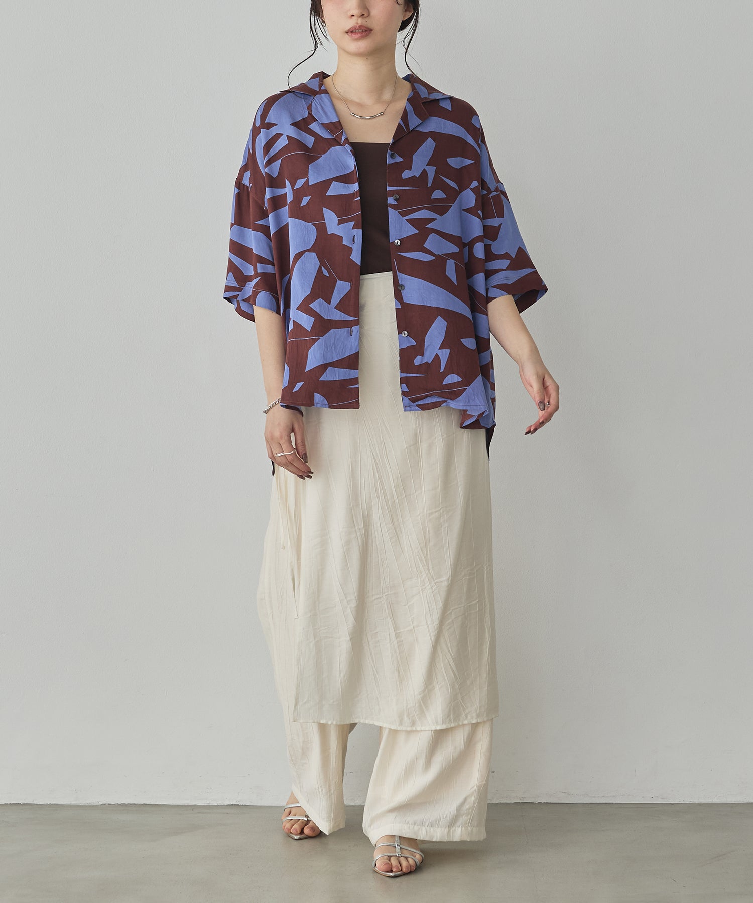 VISCOSE SATIN PRINTED OPEN-COLLAR SHIRT