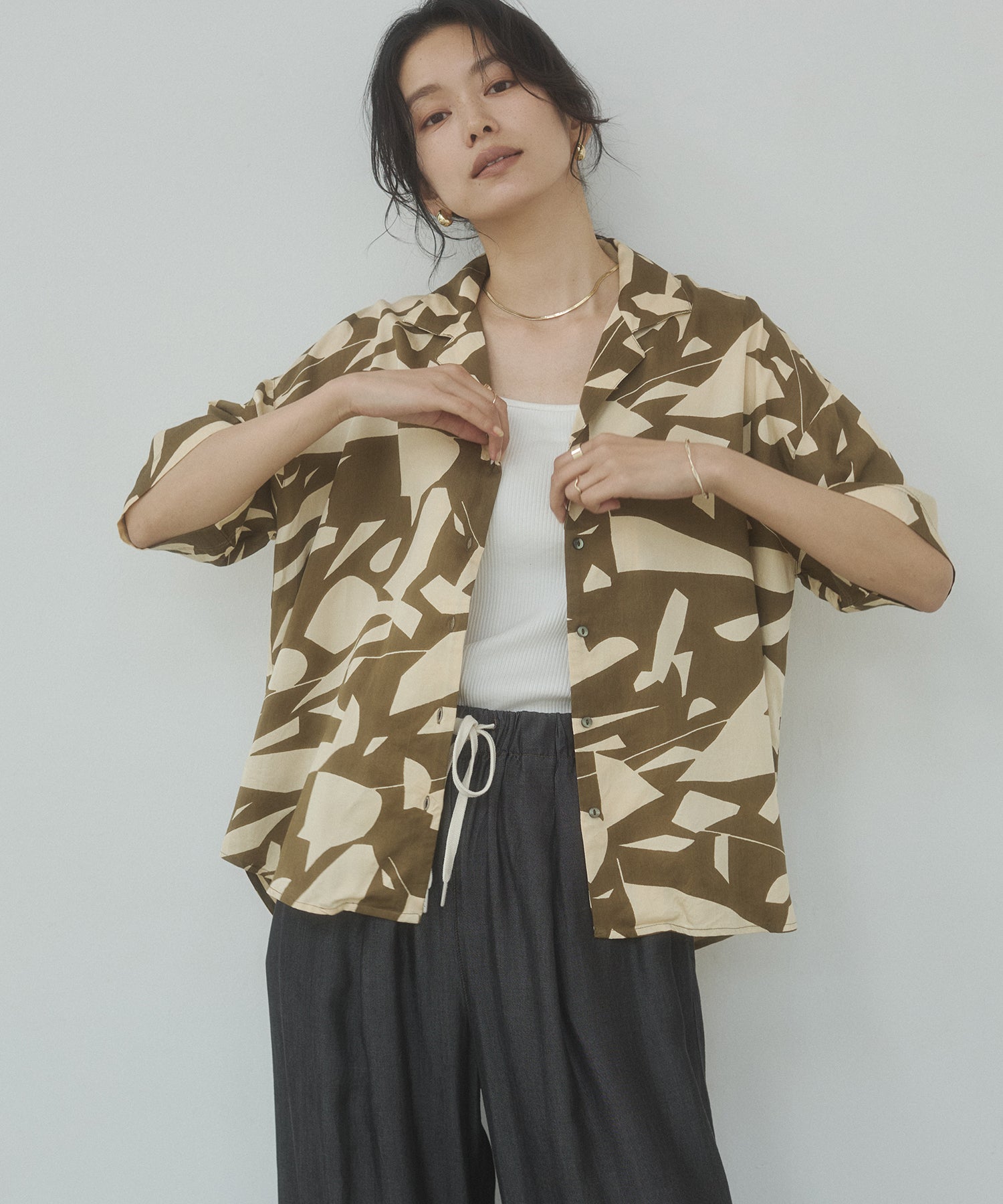 VISCOSE SATIN PRINTED OPEN-COLLAR SHIRT