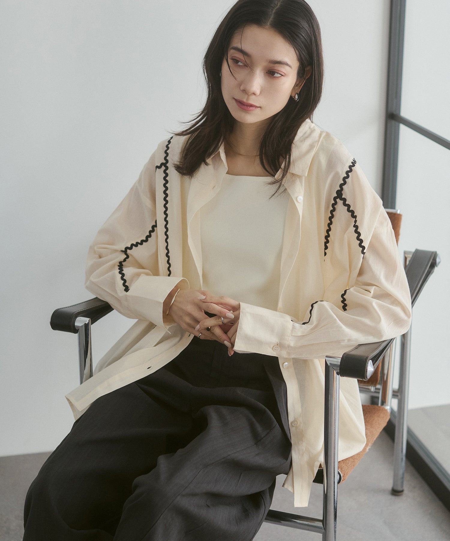 コットンボイル 配色ラインシャツ