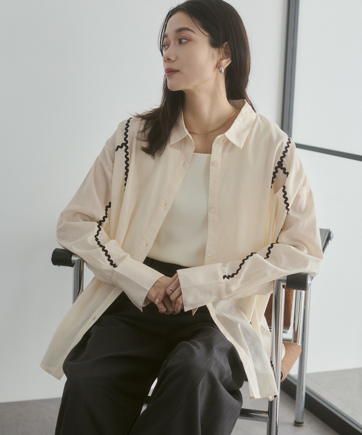 コットンボイル 配色ラインシャツ