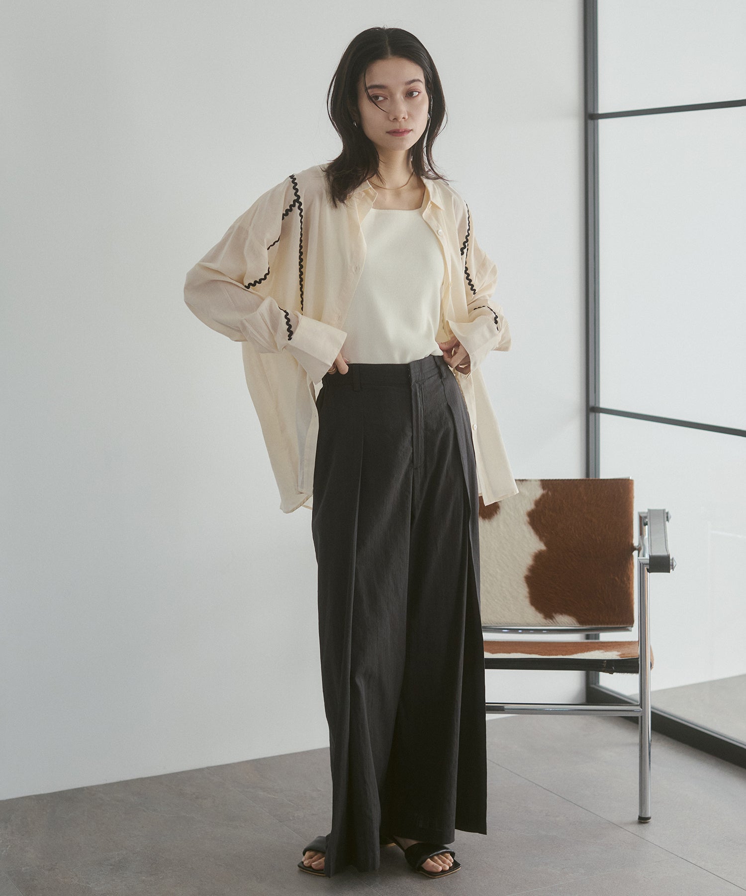 コットンボイル 配色ラインシャツ