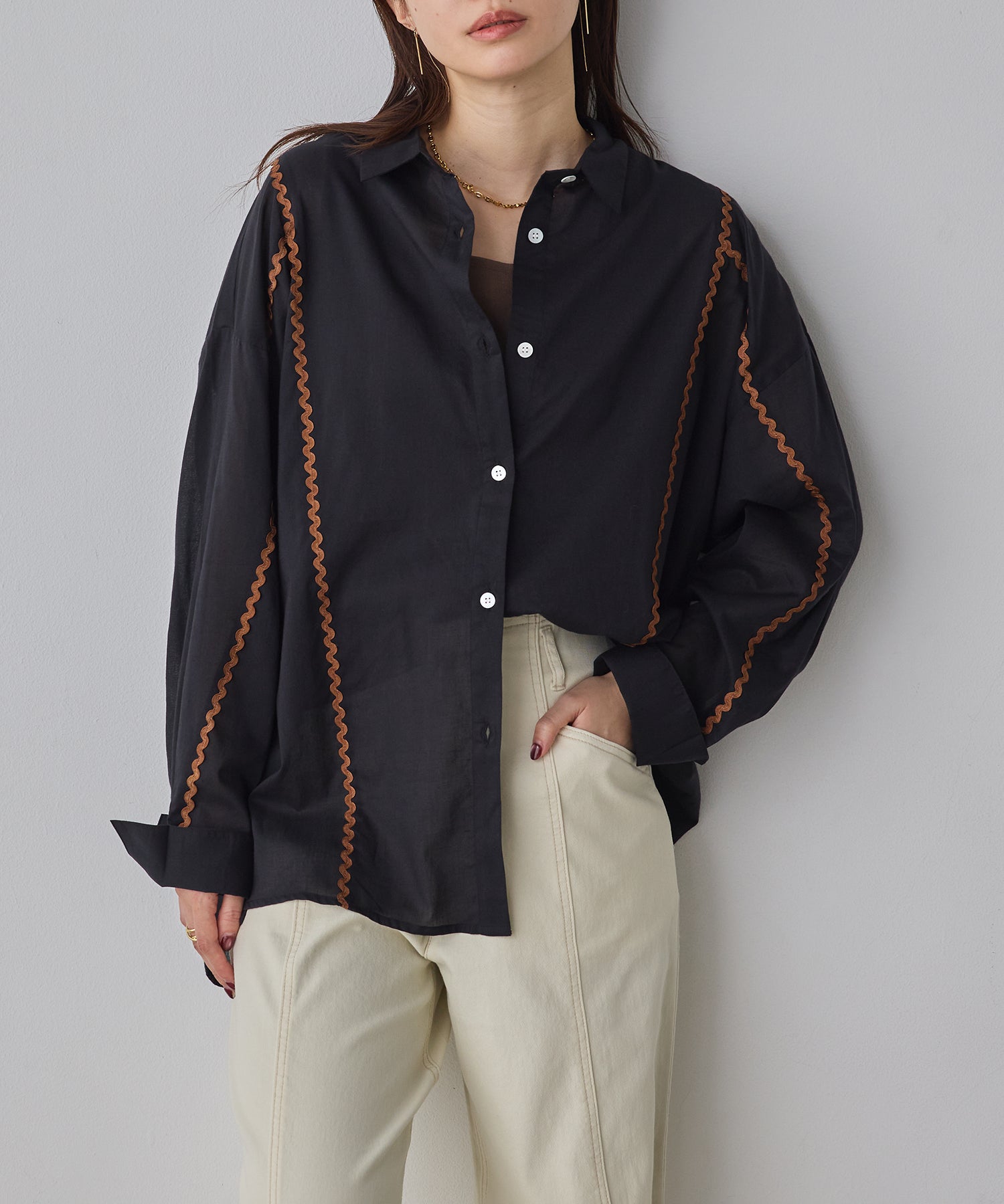 コットンボイル 配色ラインシャツ