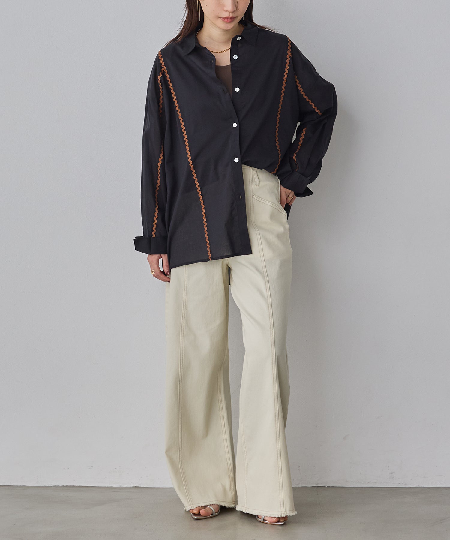 コットンボイル 配色ラインシャツ