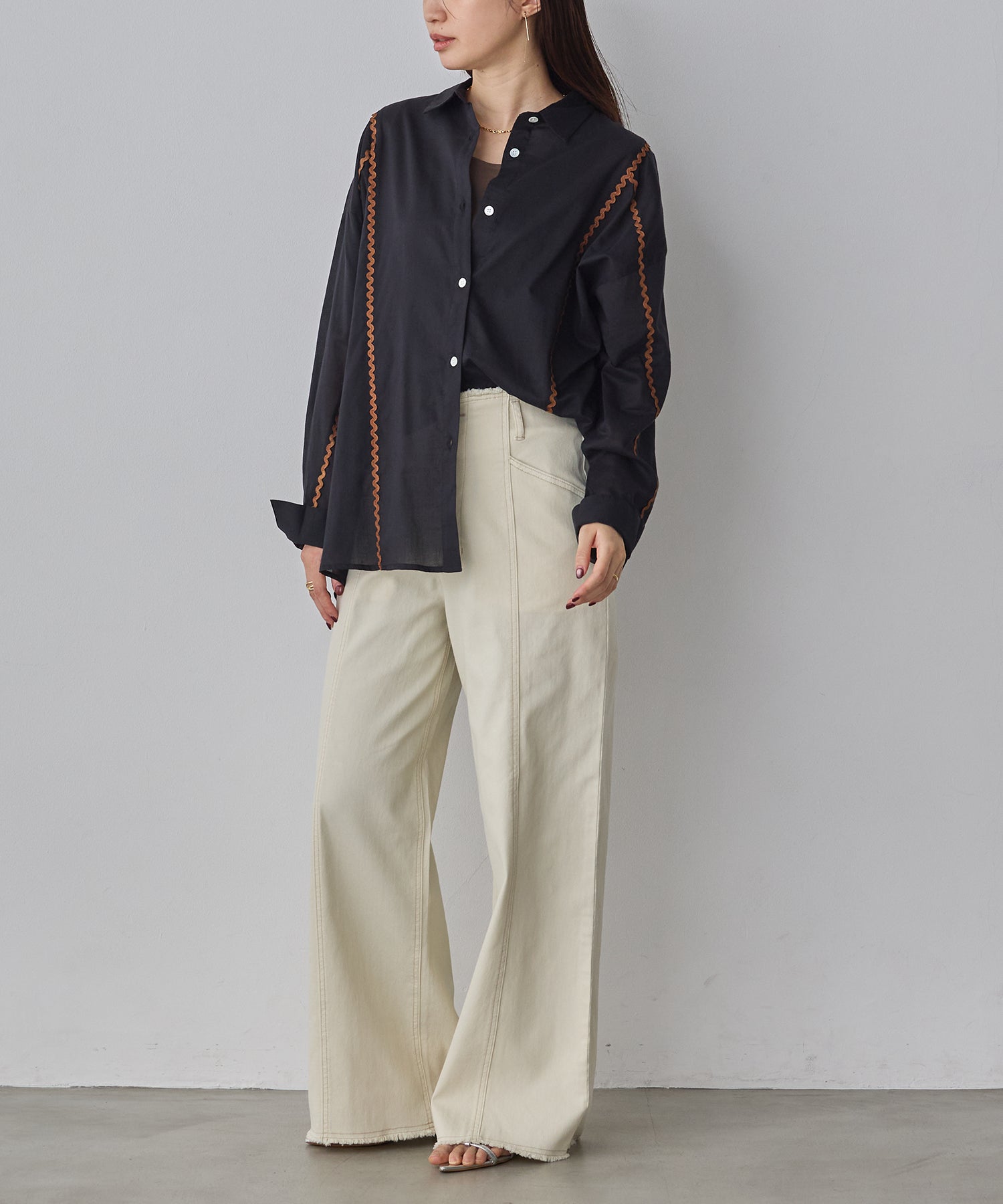 コットンボイル 配色ラインシャツ