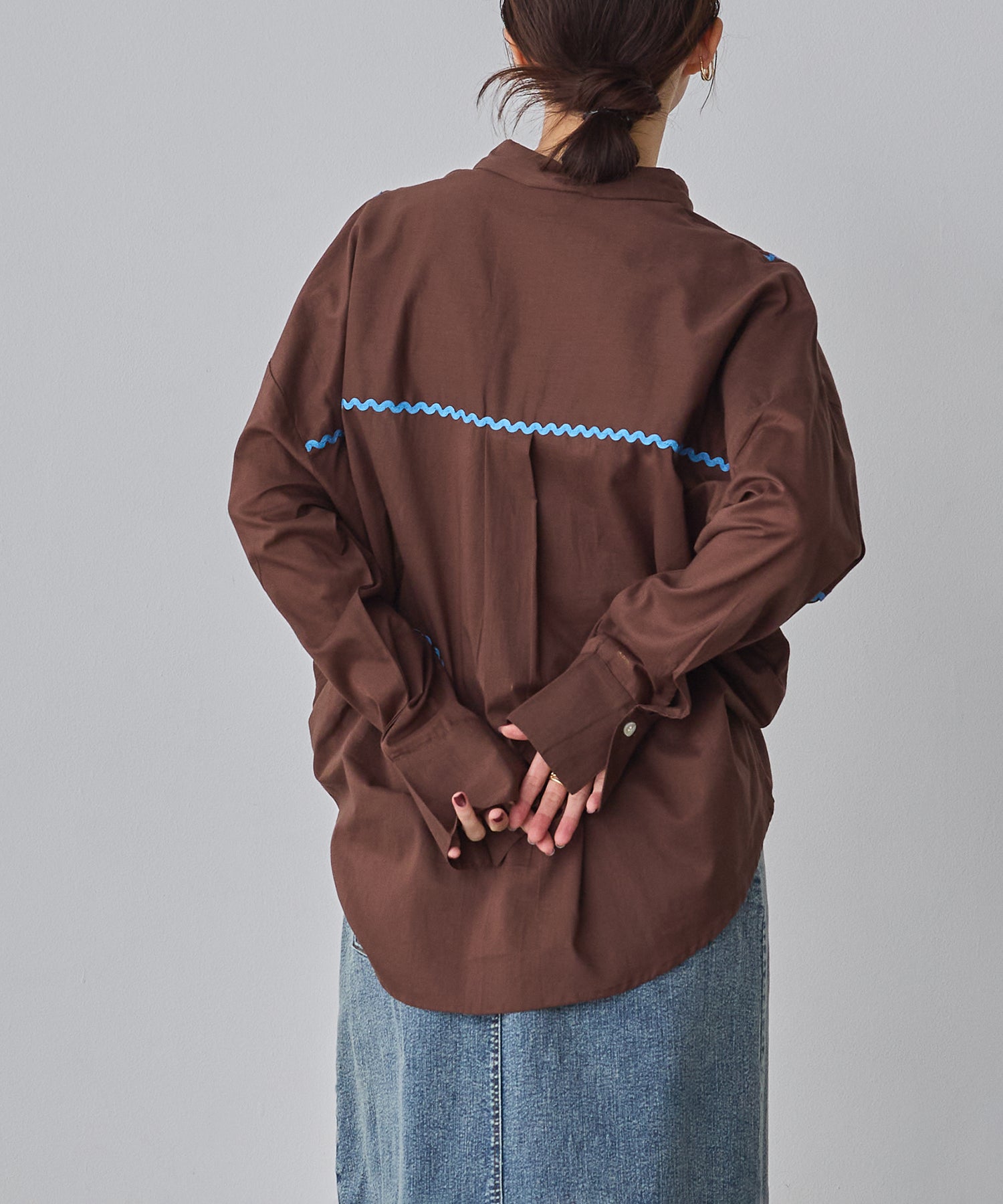 コットンボイル 配色ラインシャツ