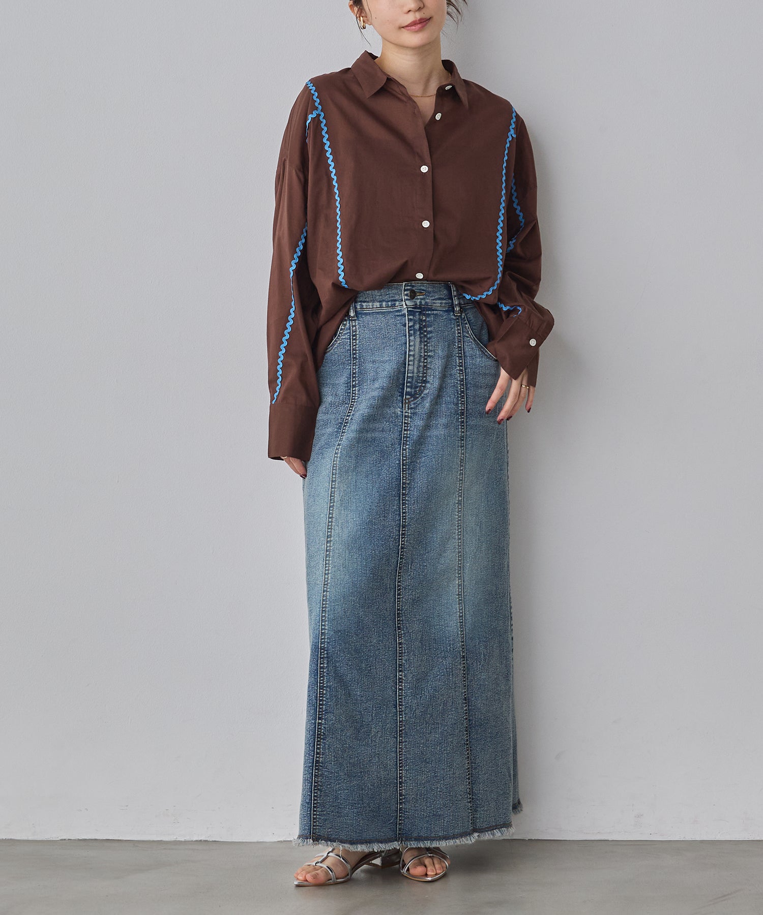 コットンボイル 配色ラインシャツ