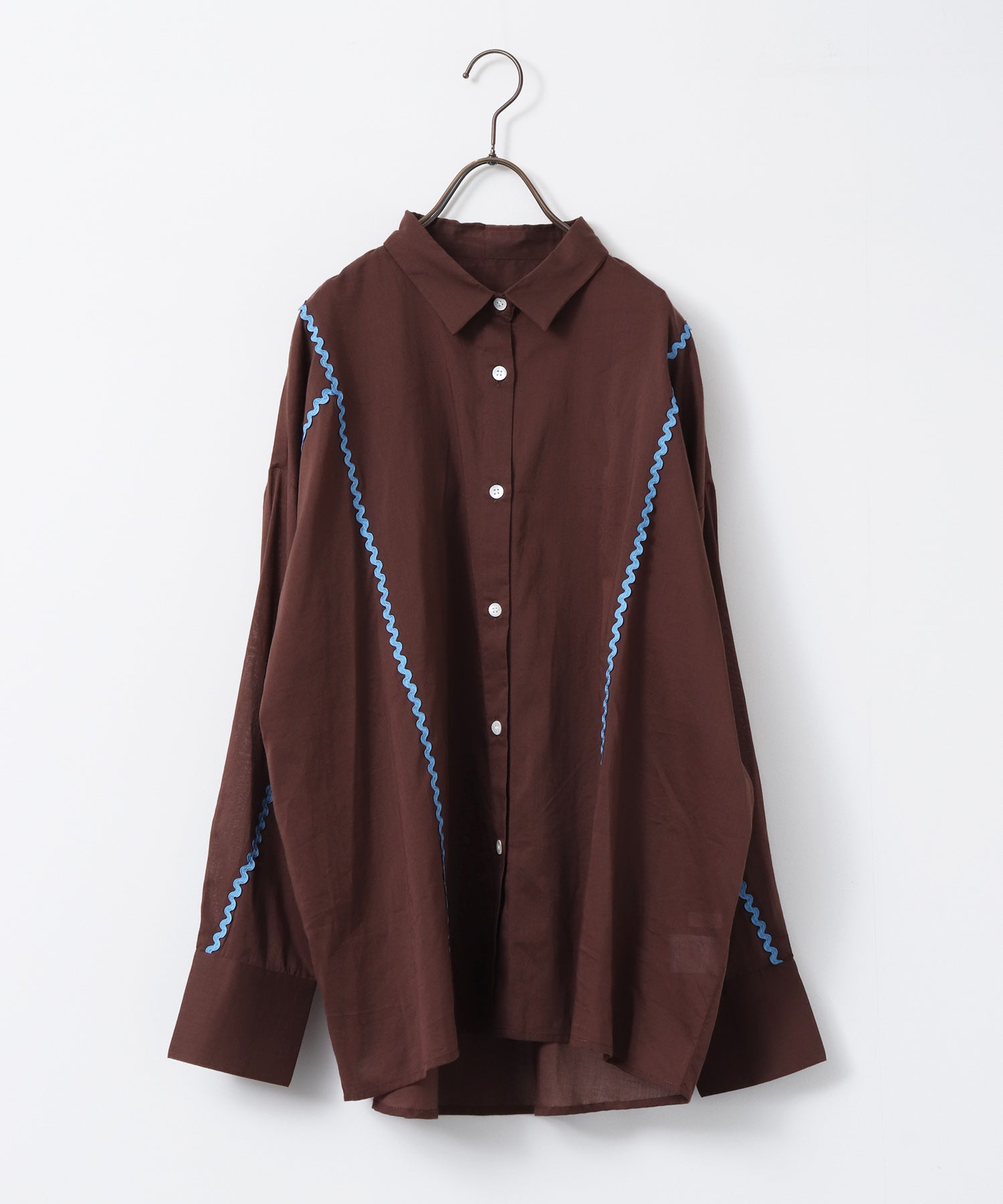 コットンボイル 配色ラインシャツ