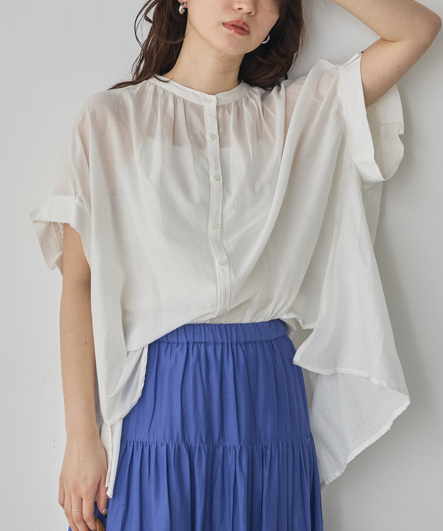 EMBROIDERED PANELS COTTON VOILE BLOUSE