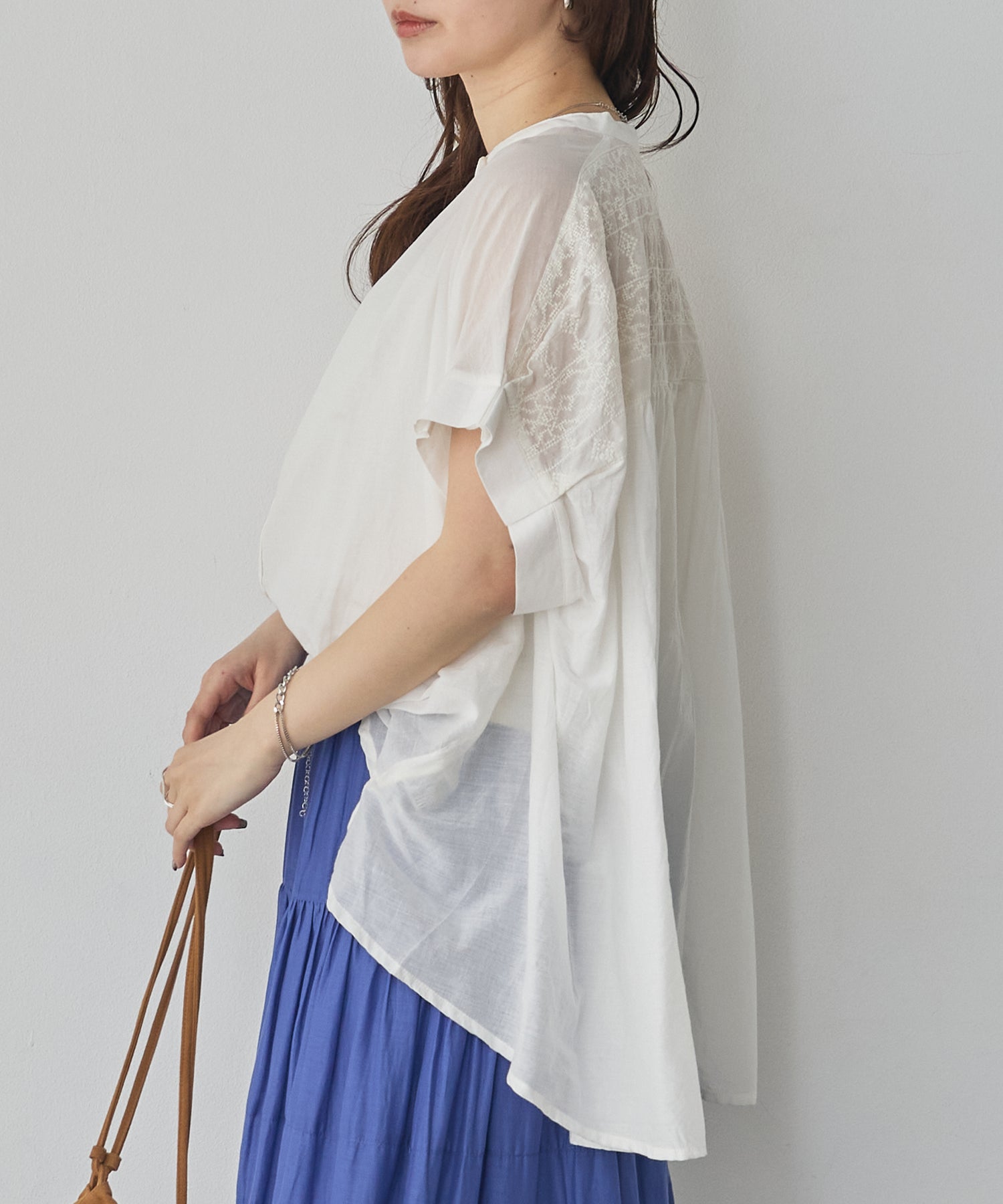 EMBROIDERED PANELS COTTON VOILE BLOUSE