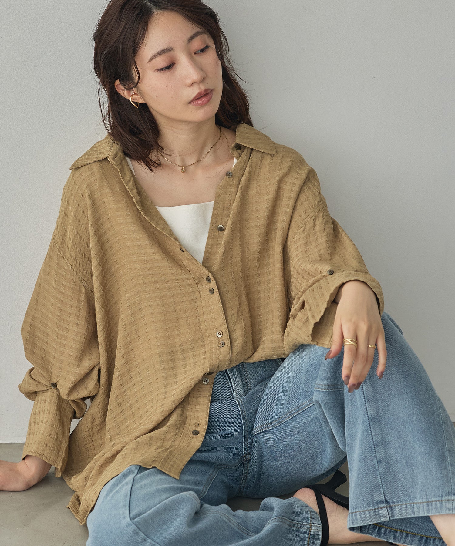 DOBBY CHECK 2-WAY SLEEVE OVERSIZED SHIRT