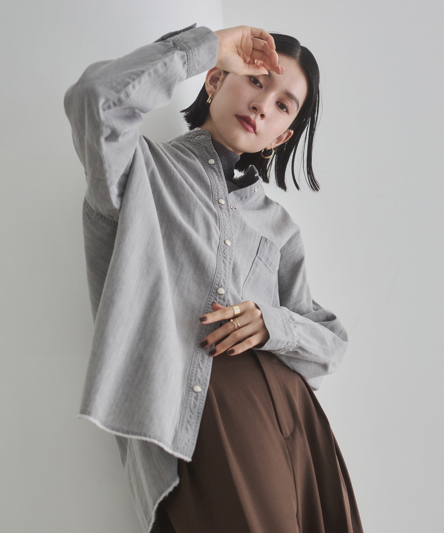 【WEB限定/別注】 バンドカラー オーバーサイズ デニムシャツ