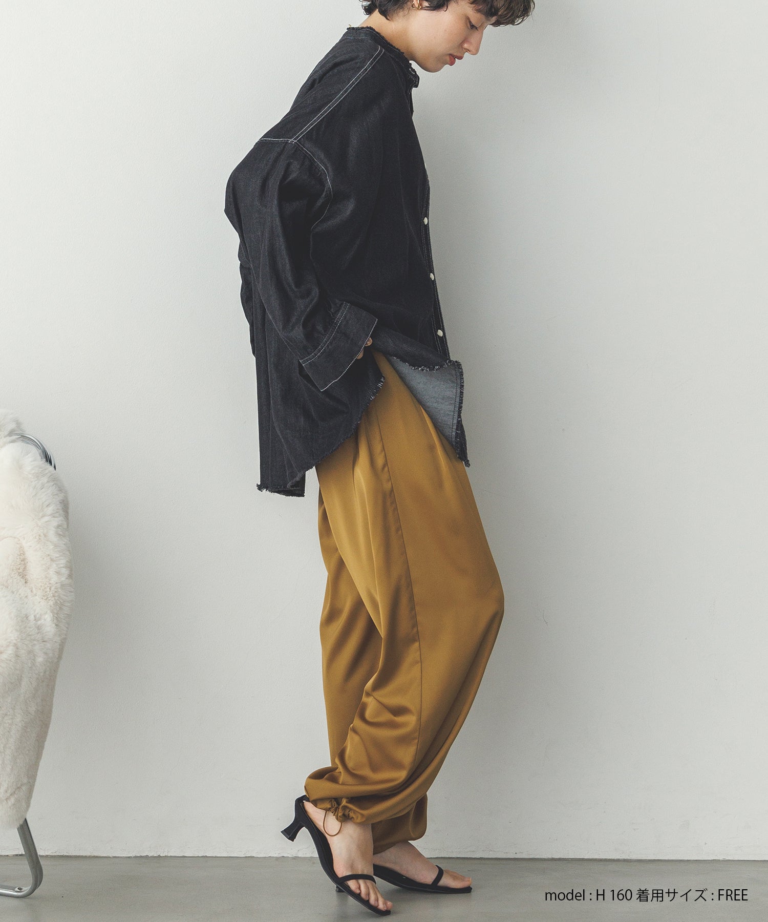 【WEB限定/別注】ライトオンス デニム バンドカラー オーバーサイズシャツ