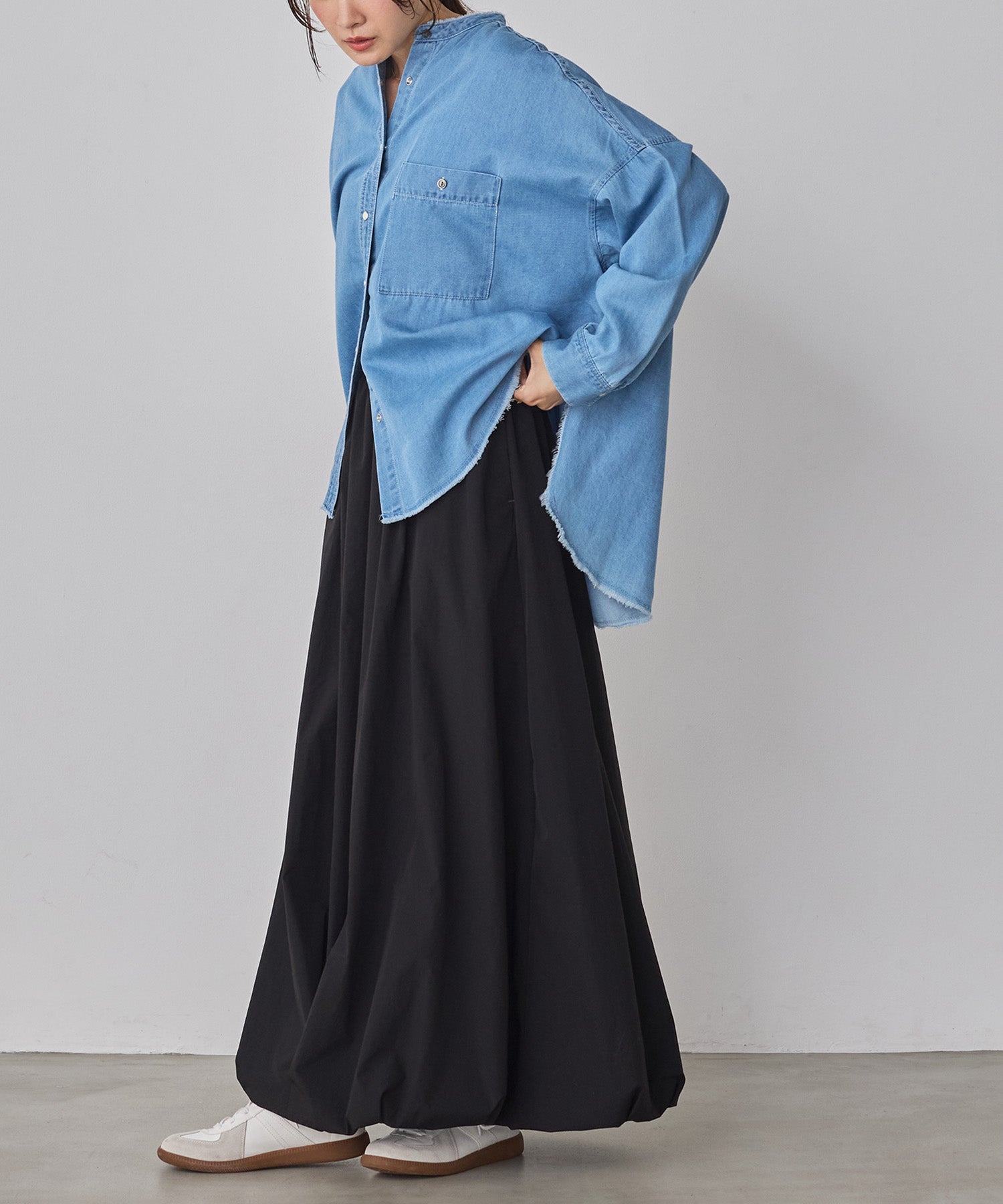 【WEB限定/別注】 バンドカラー オーバーサイズ デニムシャツ