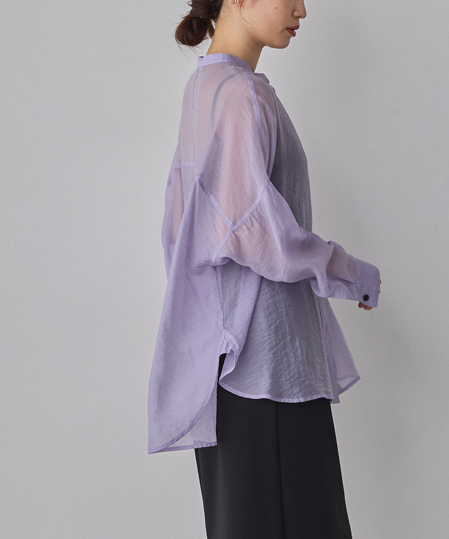 《一部予約》【WEB限定/別注】バンドカラー シアーシャツ