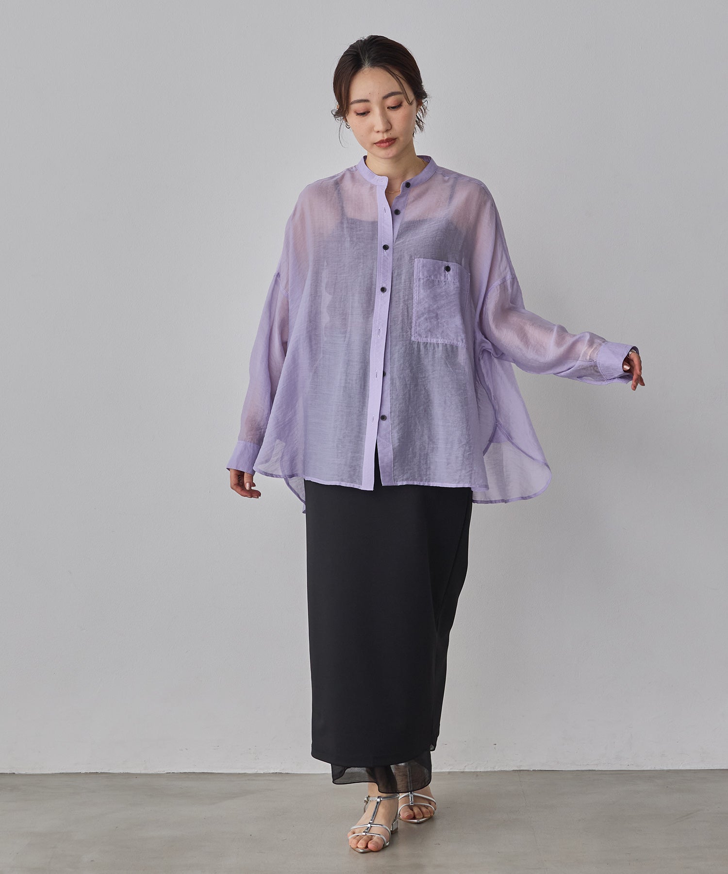 《一部予約》【WEB限定/別注】バンドカラー シアーシャツ