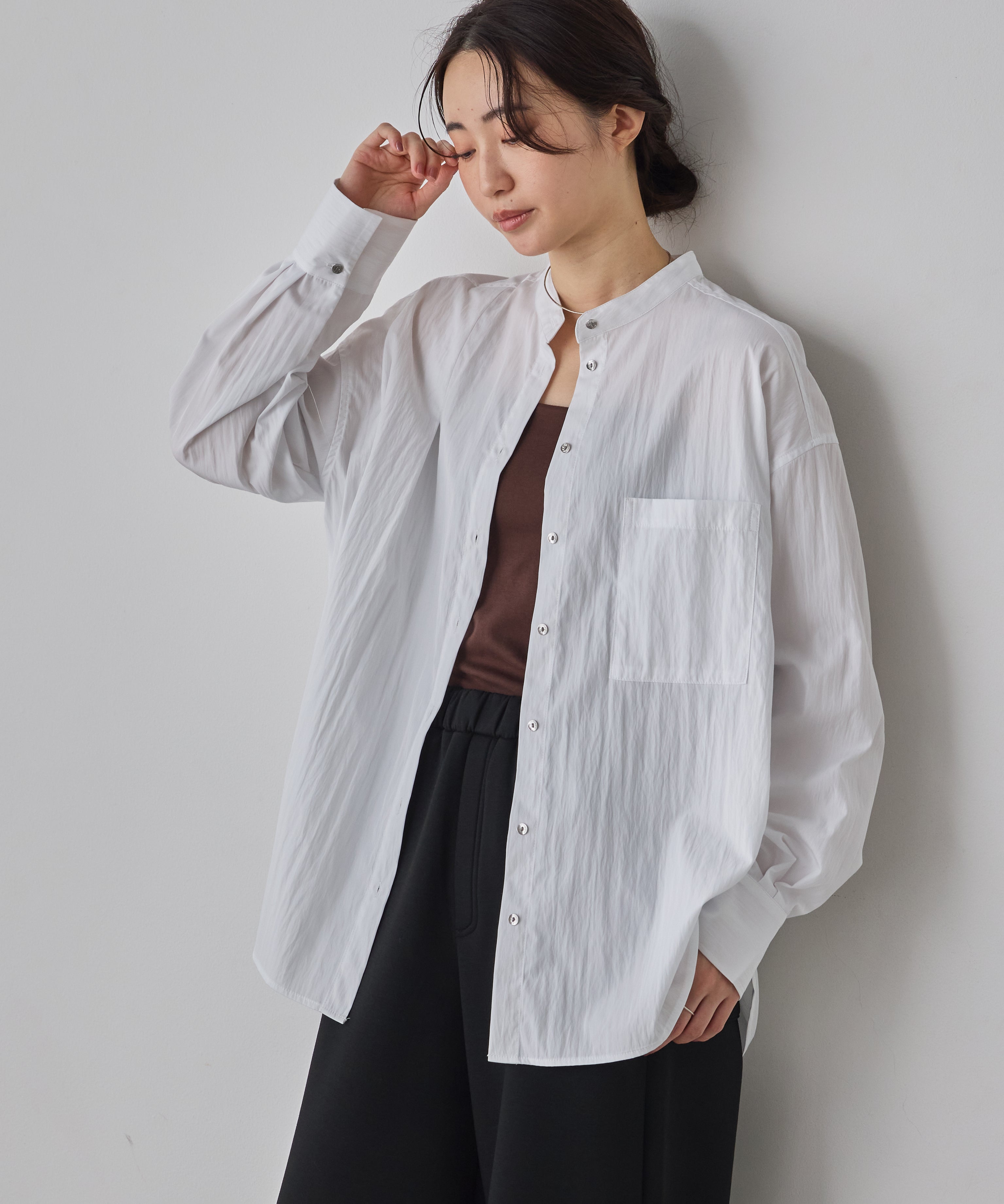 【WEB限定/別注】【イージーケア】バンドカラーオーバーデザインシャツ