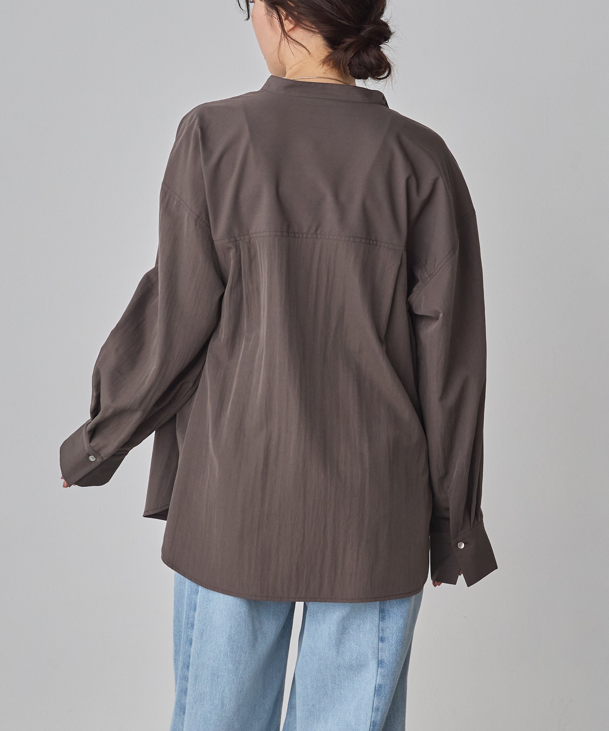 【WEB限定/別注】【イージーケア】バンドカラーオーバーデザインシャツ